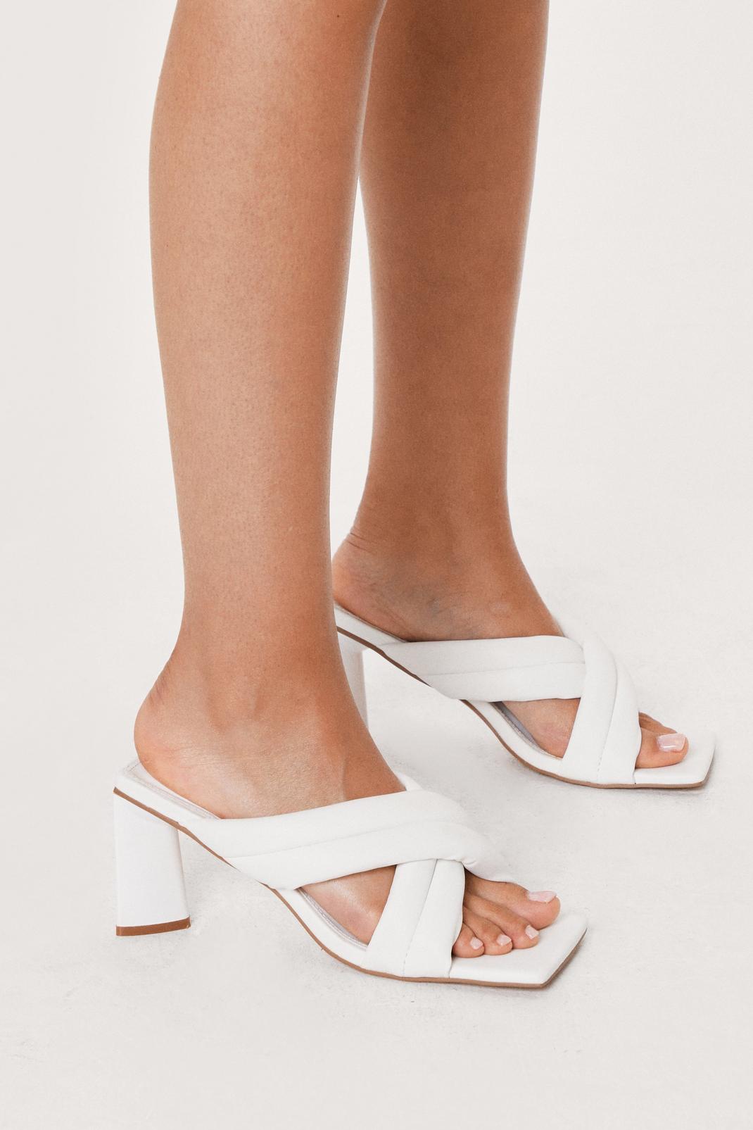 White Faux Leather Crossover Heeled Mules image number 1