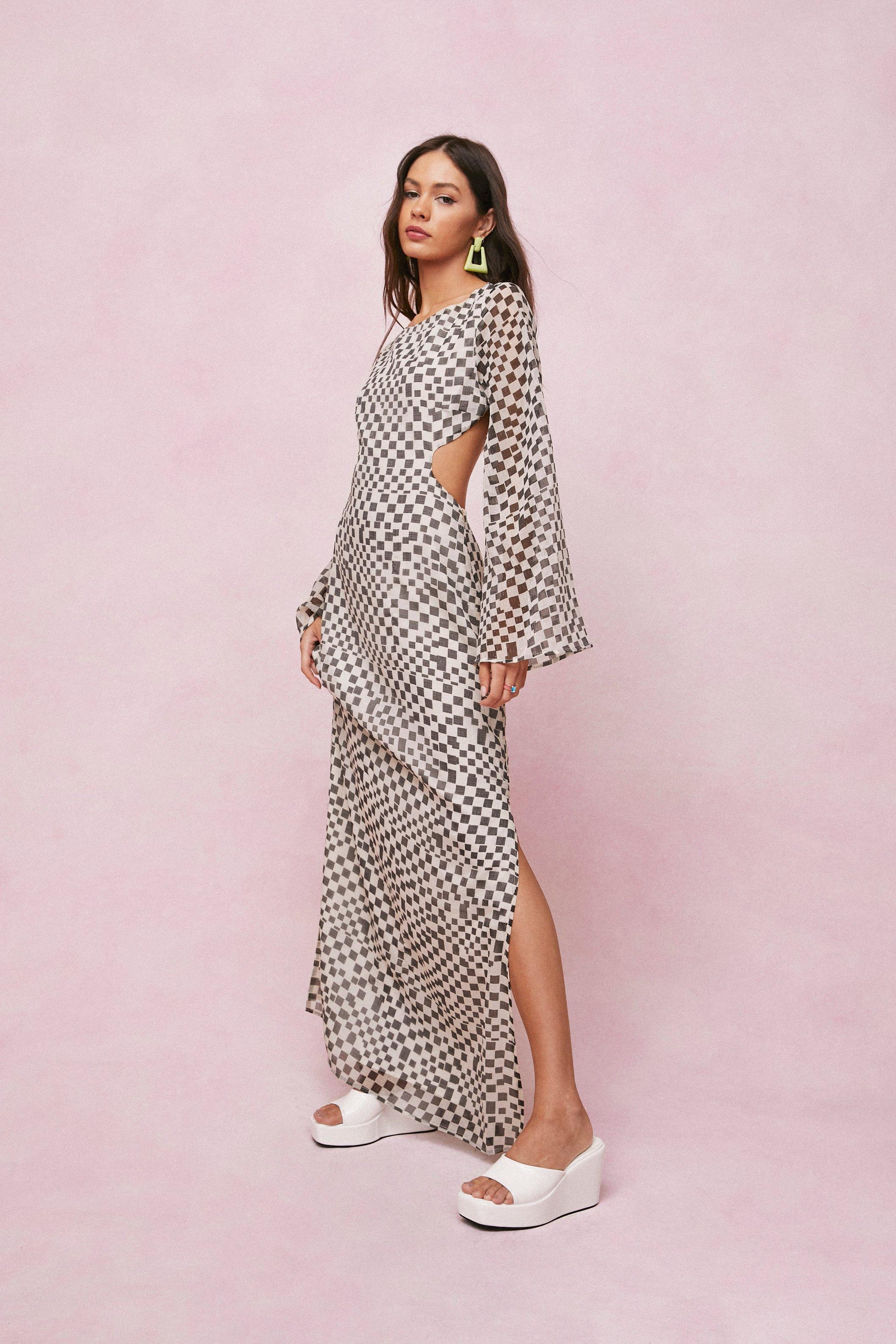 Checkerboard Print Open Back Maxi Dress | Nasty Gal