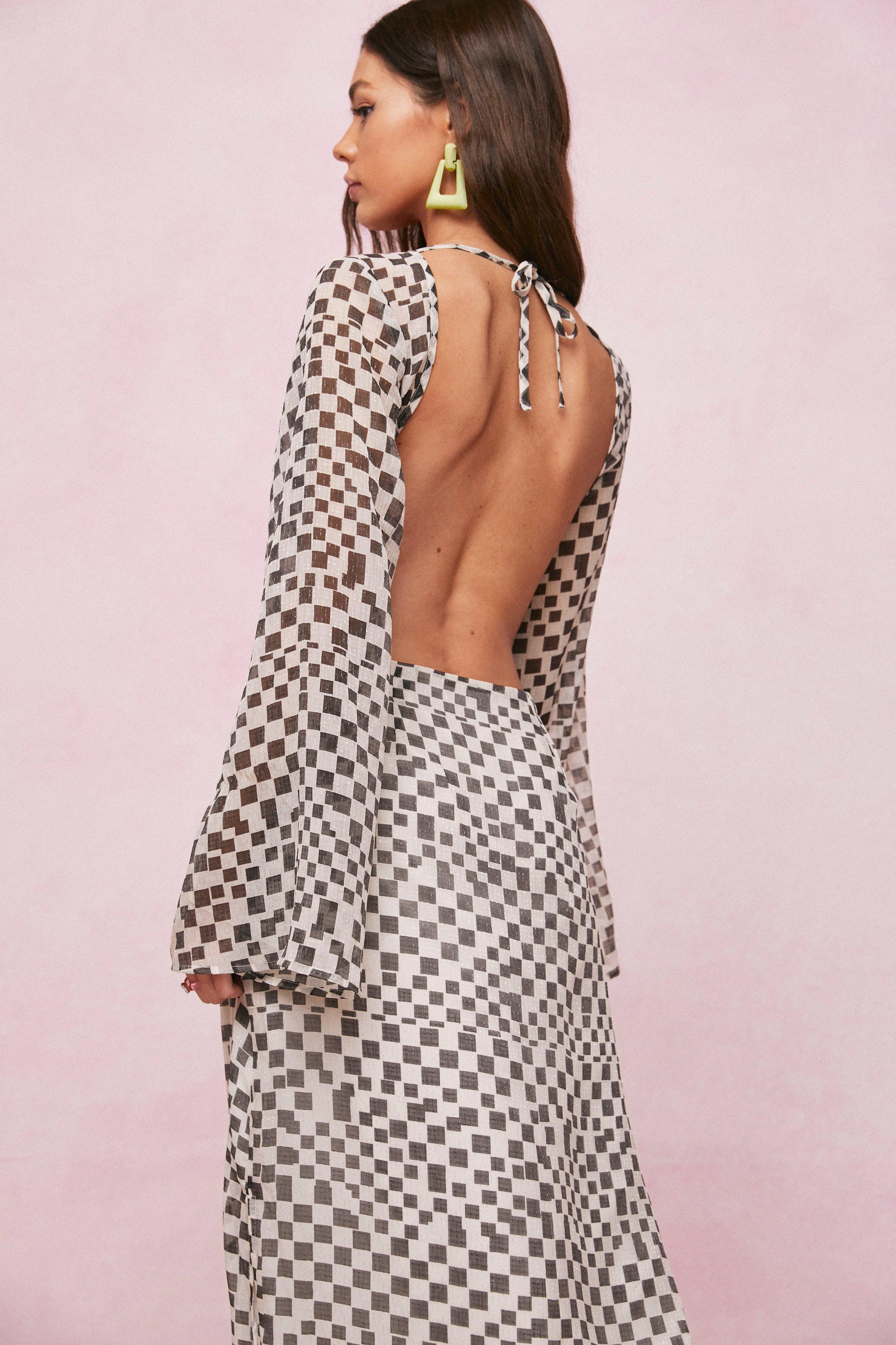 Checkerboard Print Open Back Maxi Dress | Nasty Gal