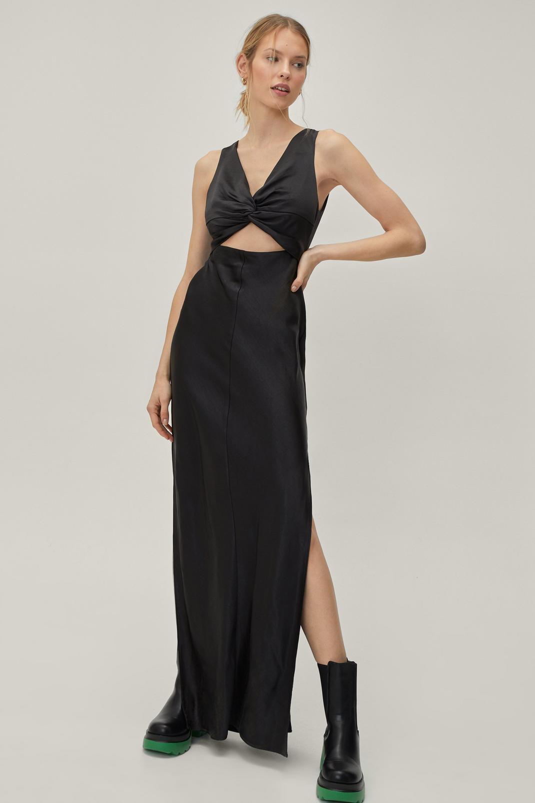 105 Plunging Cut Out Satin Maxi Dress image number 2