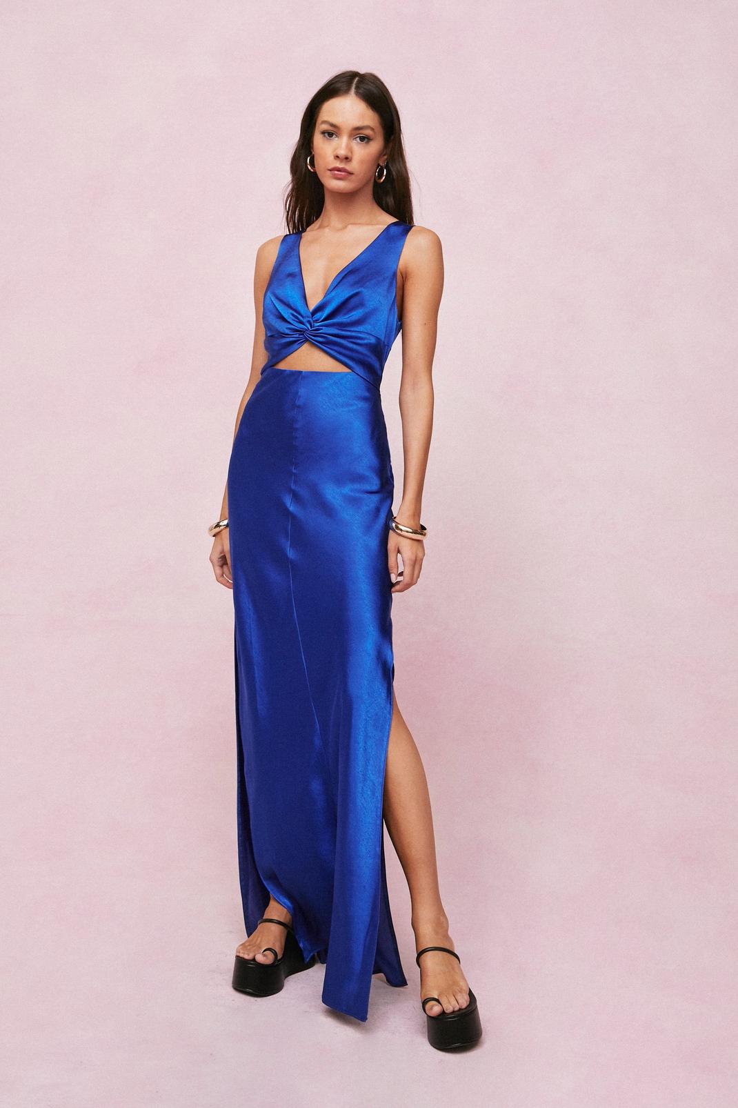 119 Plunging Cut Out Satin Maxi Dress image number 1