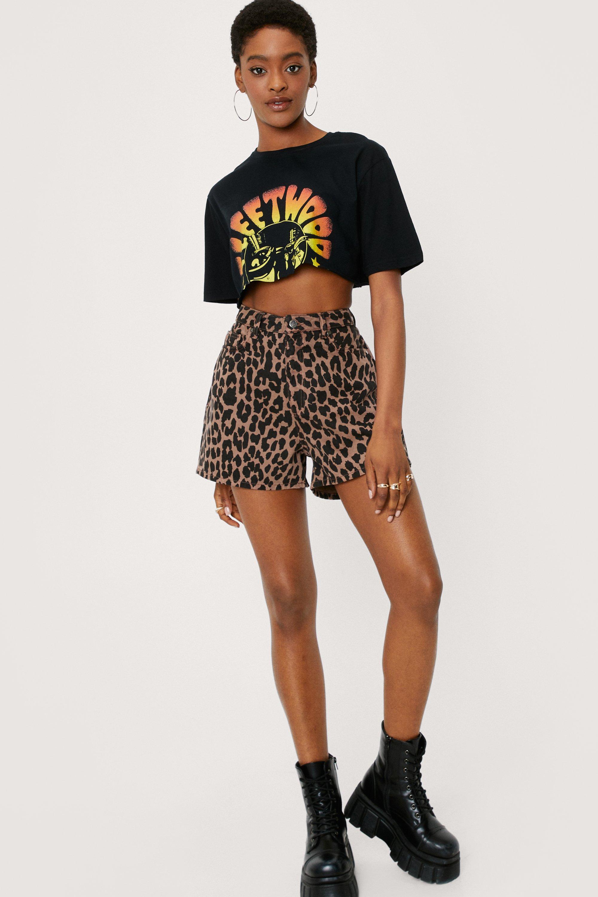 Leopard store denim shorts