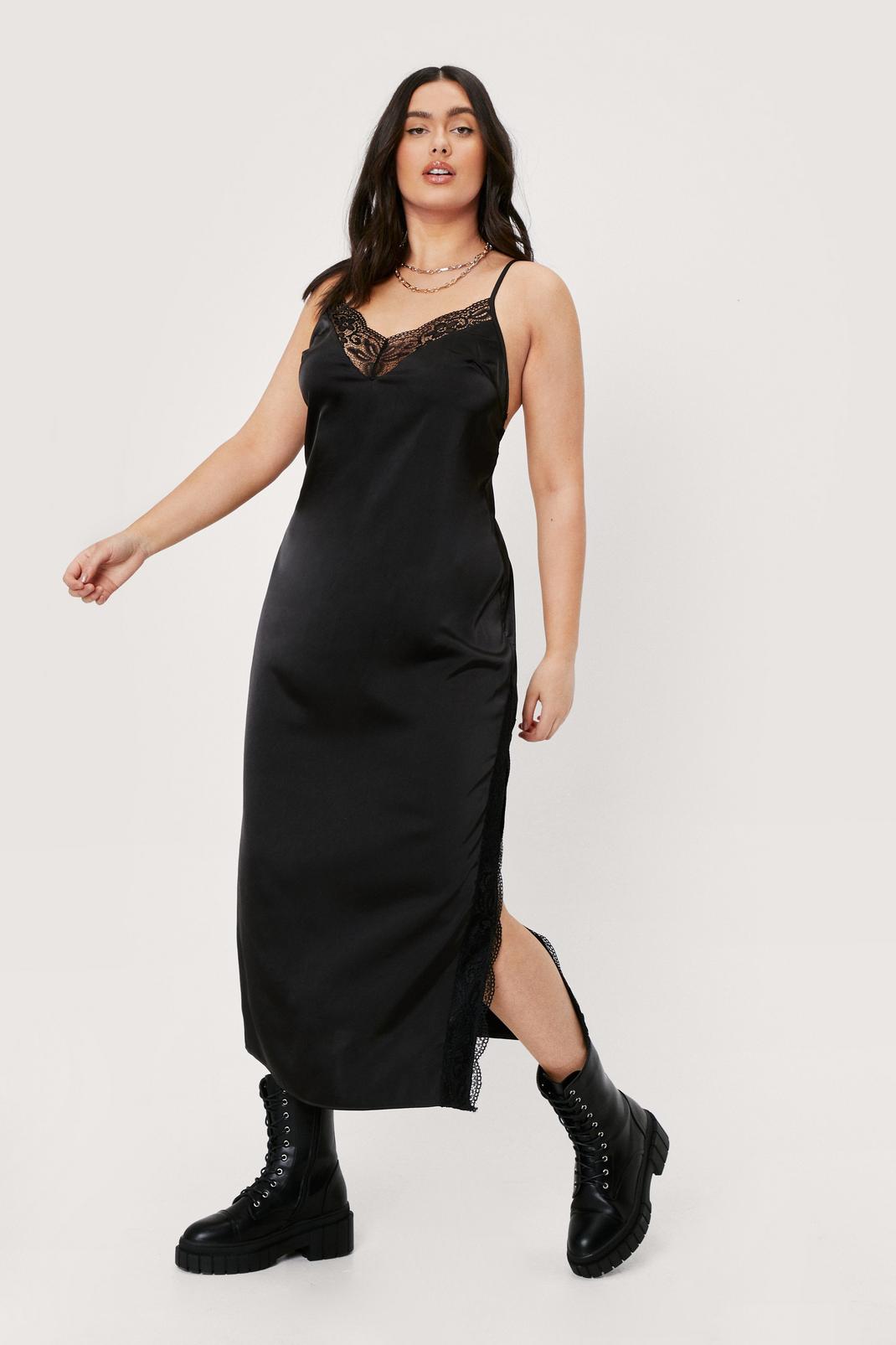 105 Plus Size Lace Trim Midi Slip Dress image number 2