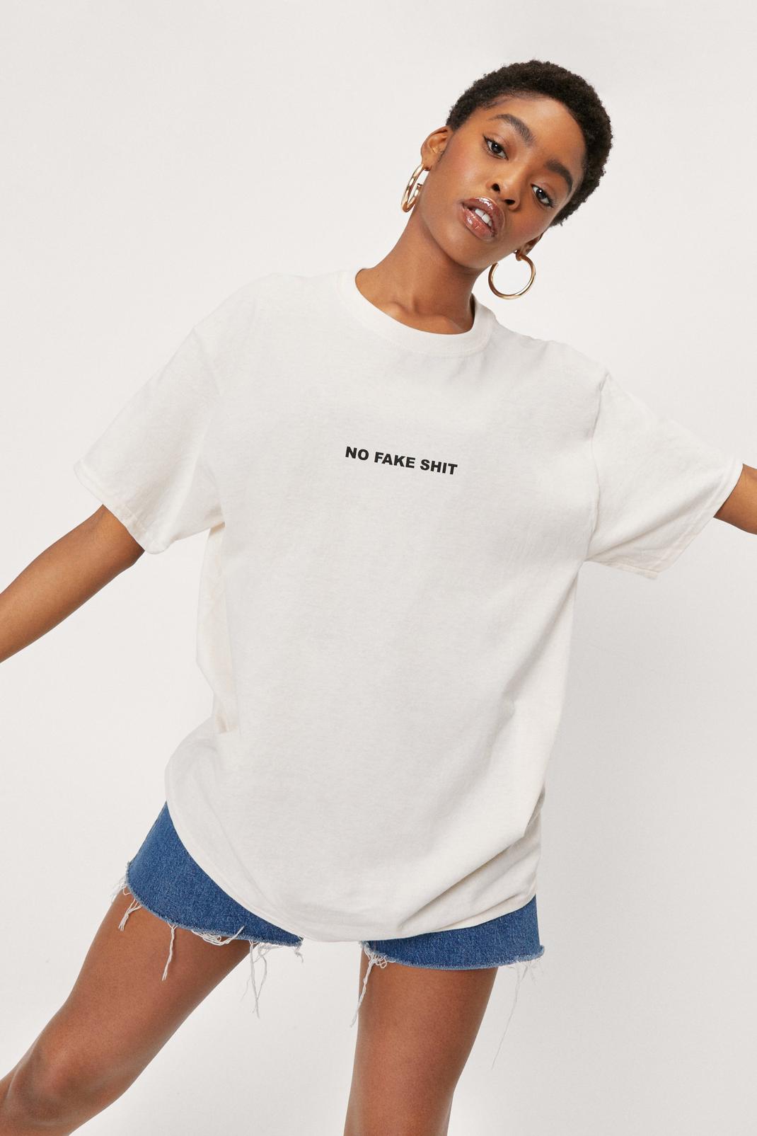 T-shirt ample à slogan No Fake Shit, Sand image number 1