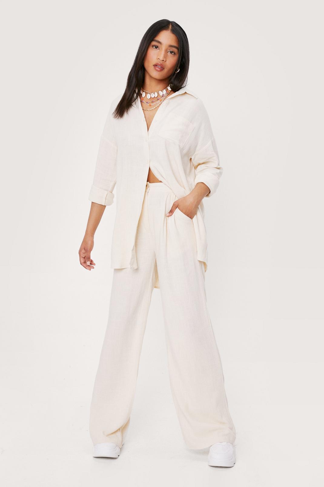 Ivory Linen High Waisted Wide Leg Trousers image number 1