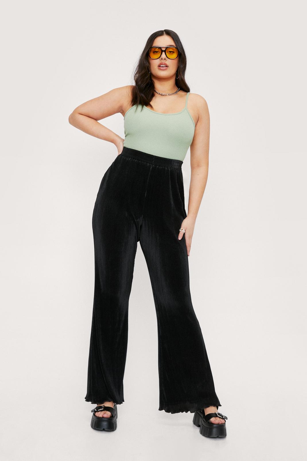Plus Size Plisse High Waisted Flare Pants