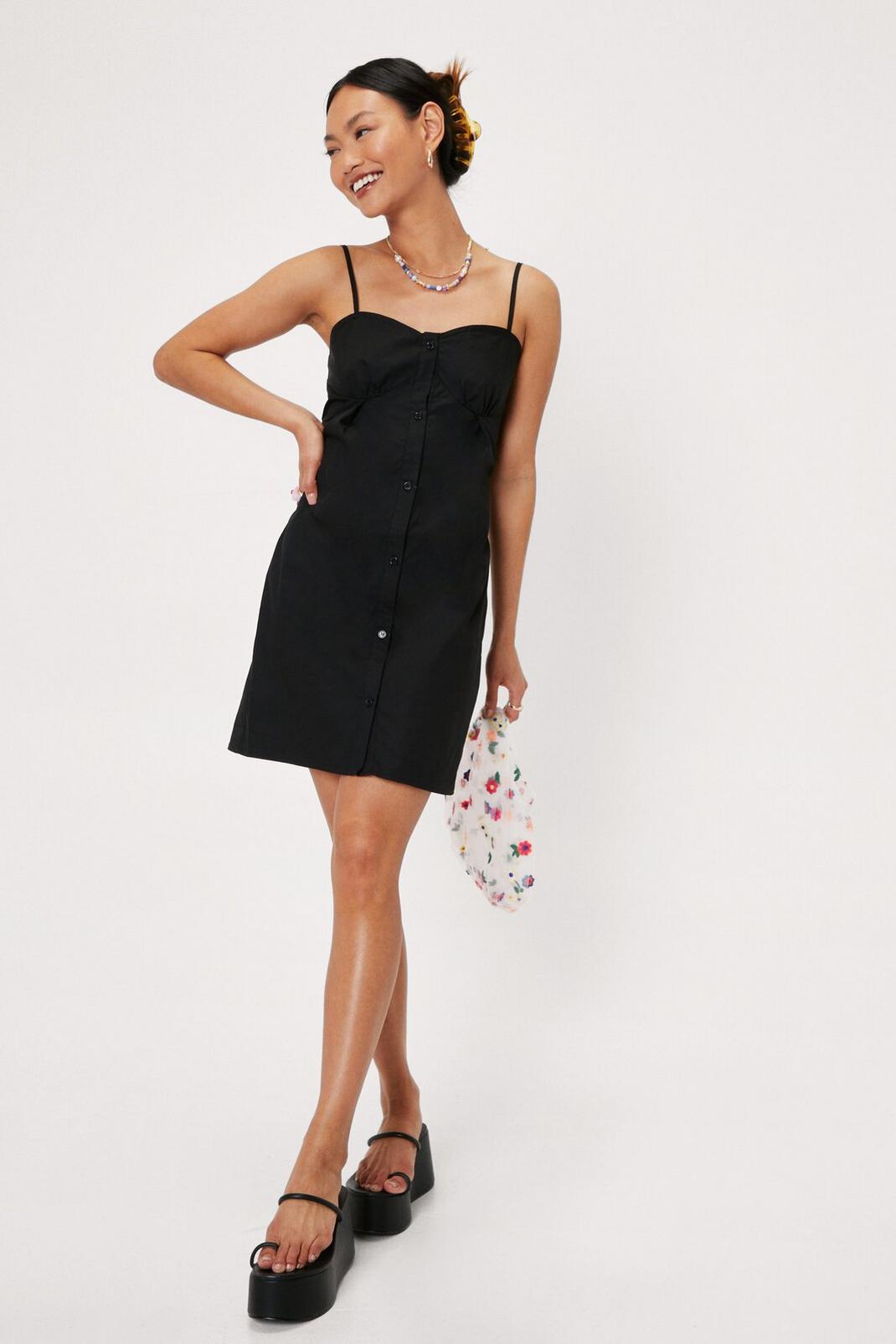 Black Petite Corset Button Front Mini Dress image number 1