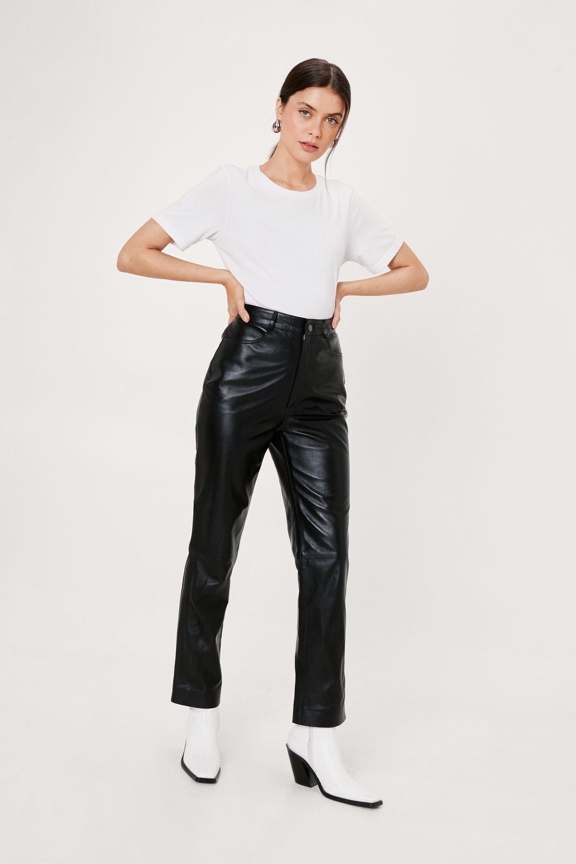 high waisted leather jeans