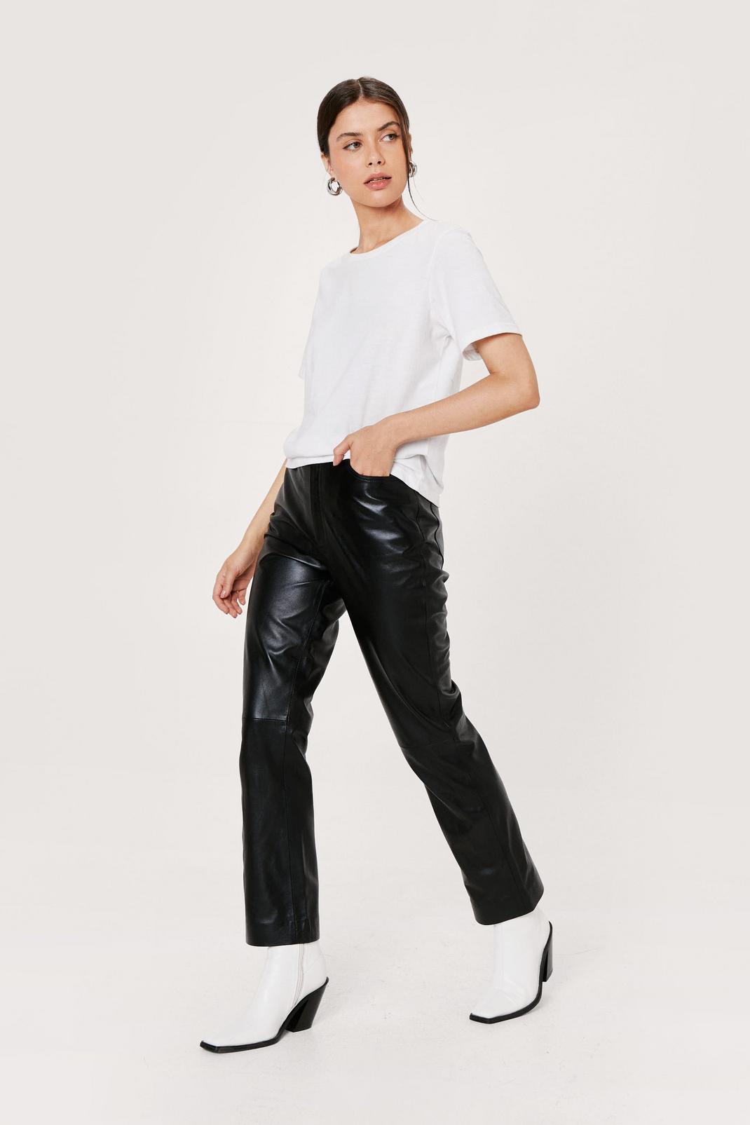 105 Straight Leg High Waisted Real Leather Pants image number 2