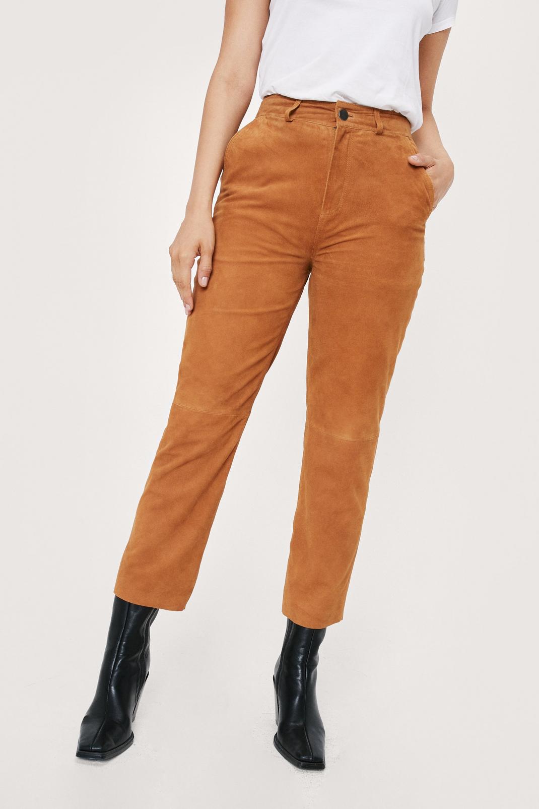 166 Suede High Waisted Straight Leg Pants image number 2