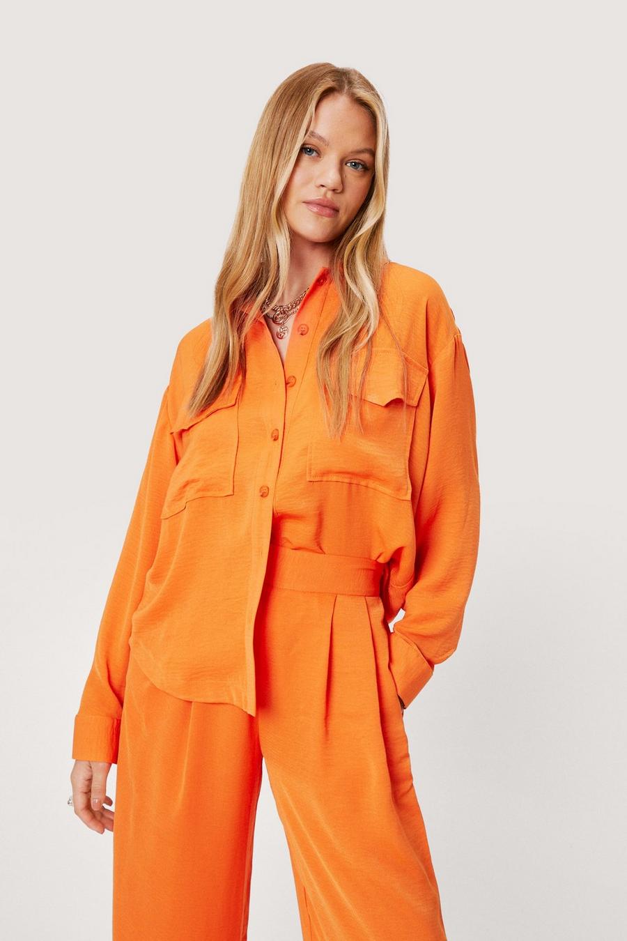 Oversized Flap Pocket Button Down Shirt Co Ord