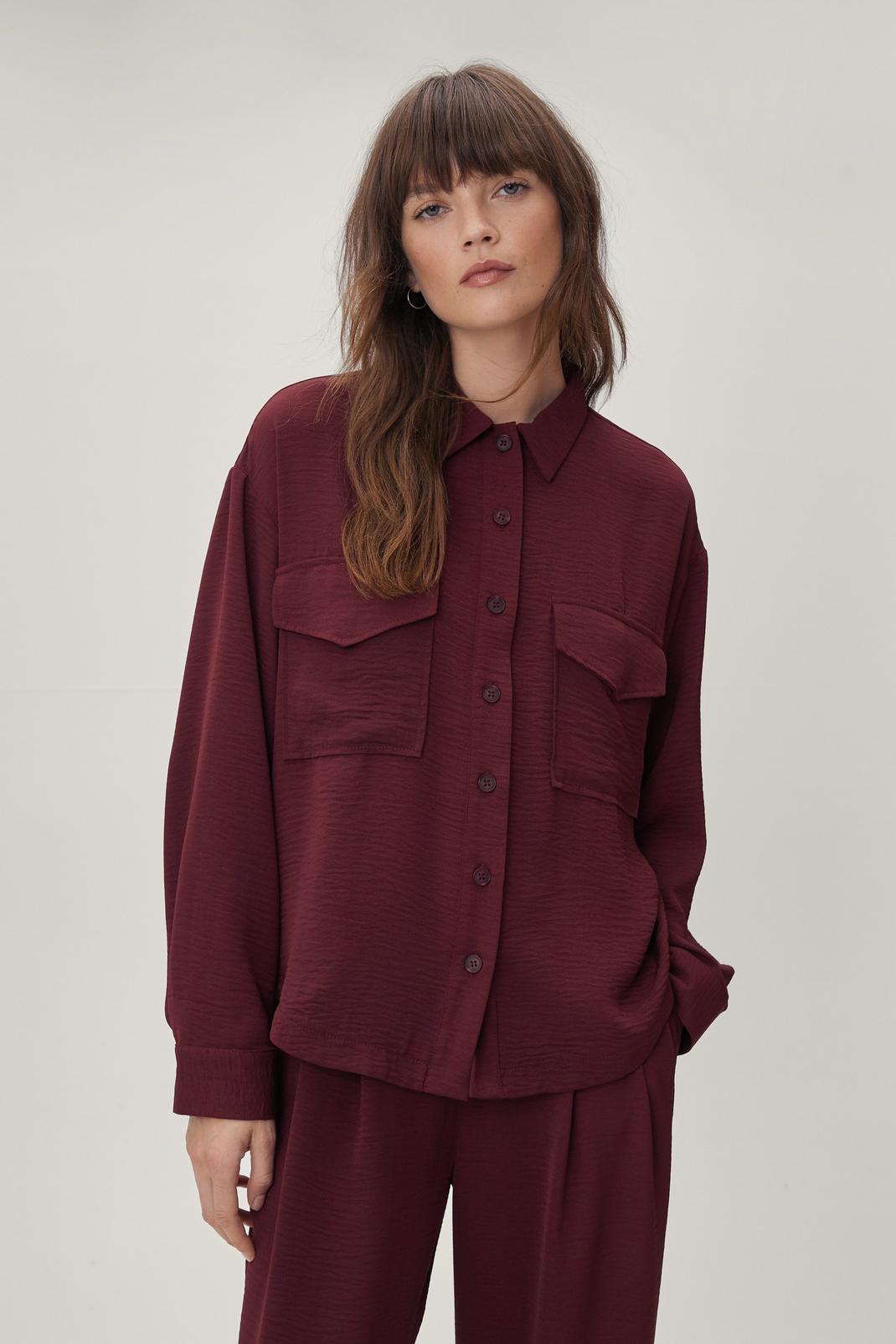 Wine Oversized Flap Pocket Button Down Shirt image number 1