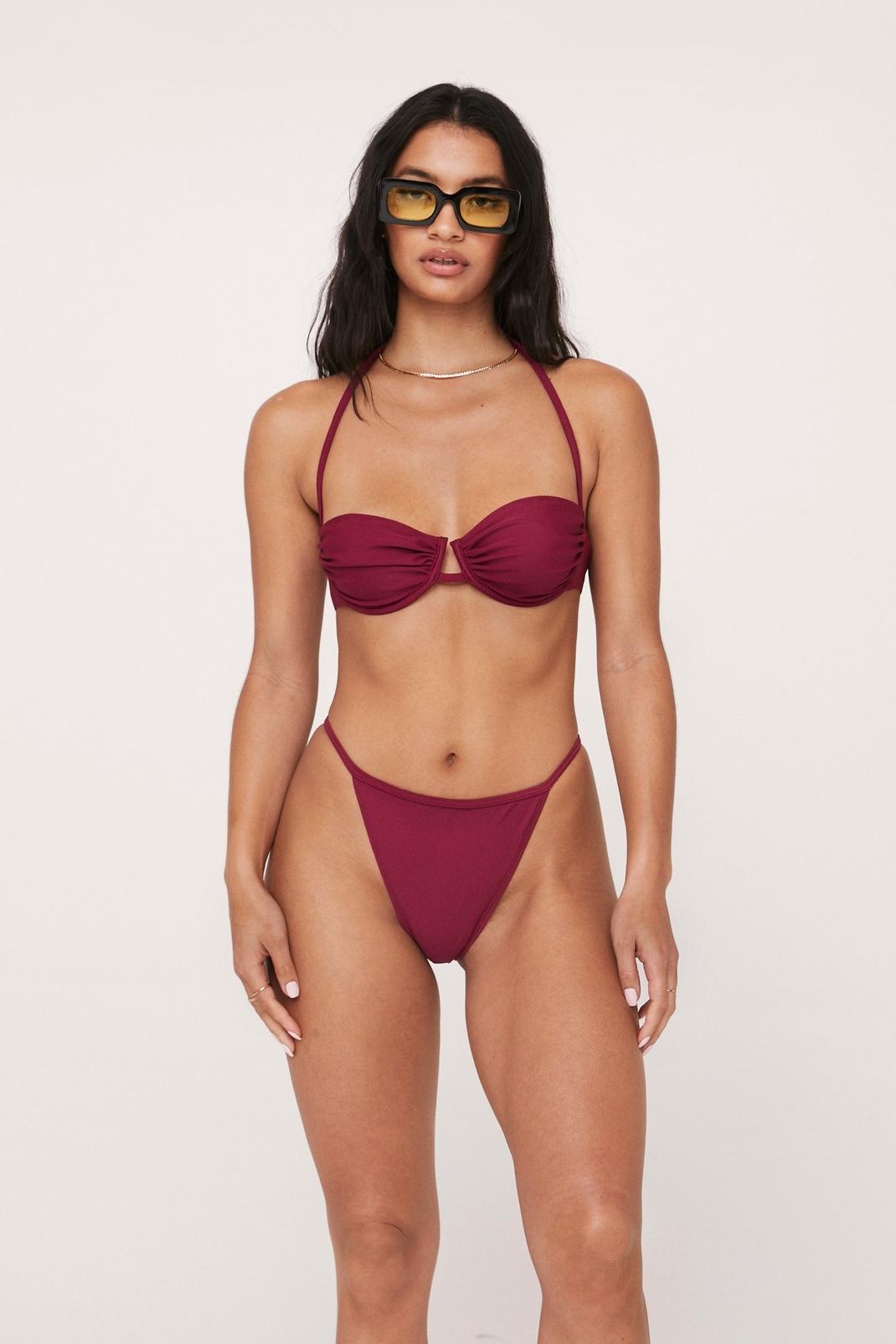 Bikini avec top froncé à armatures et bas taille haute, Magenta image number 1