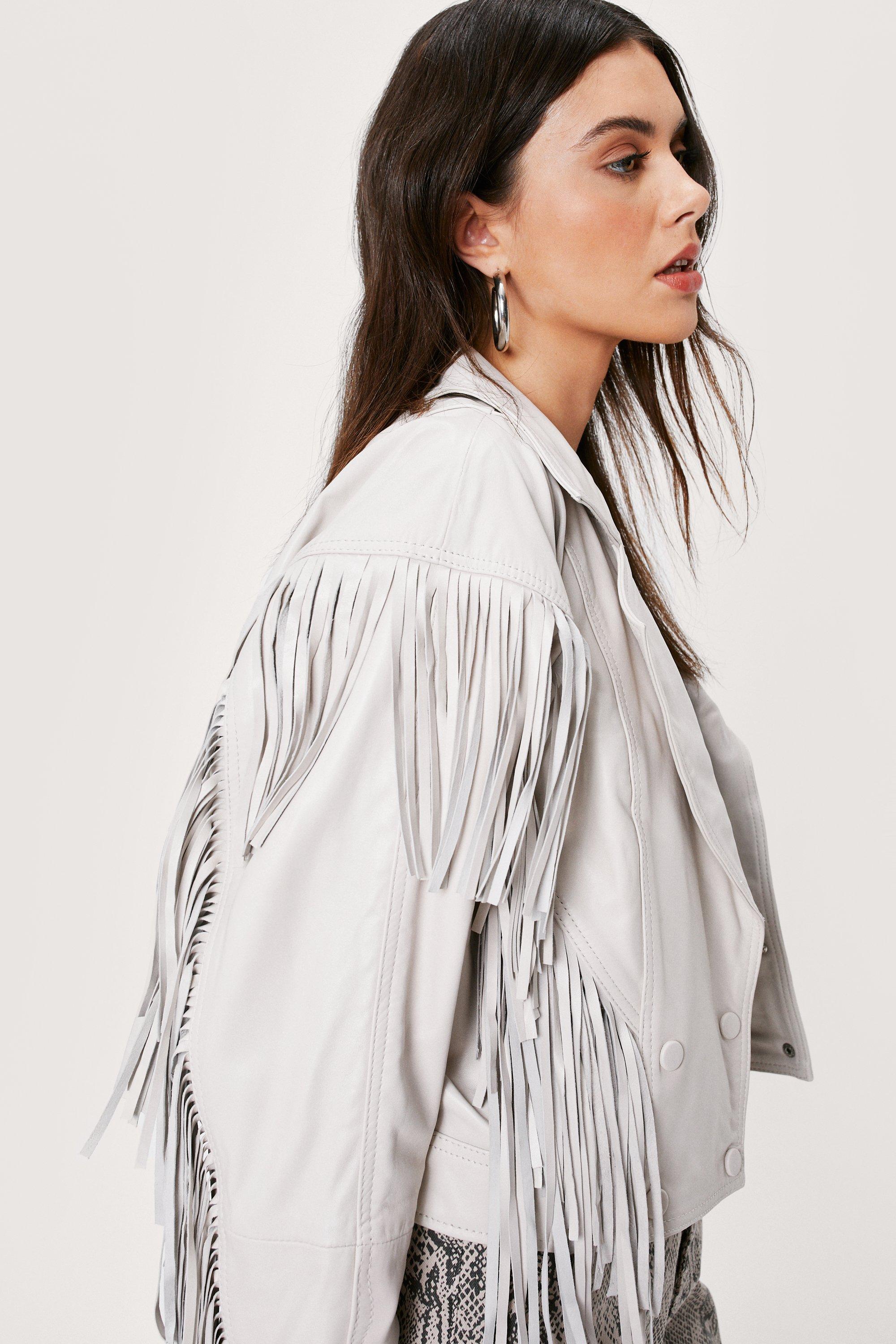 White suede fringe on sale jacket