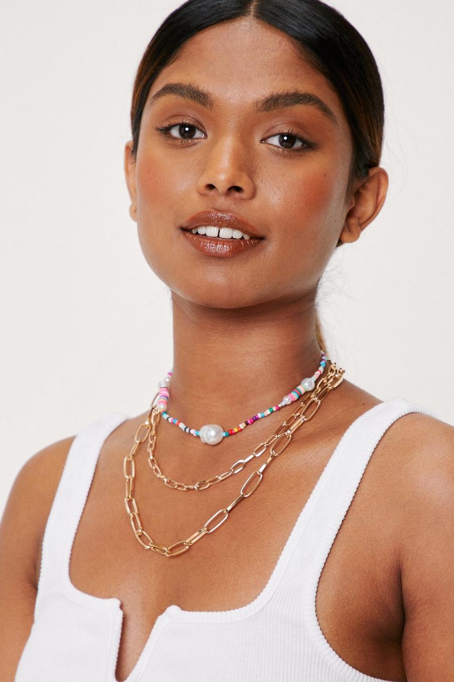 Beaded Layered Chain Necklace 