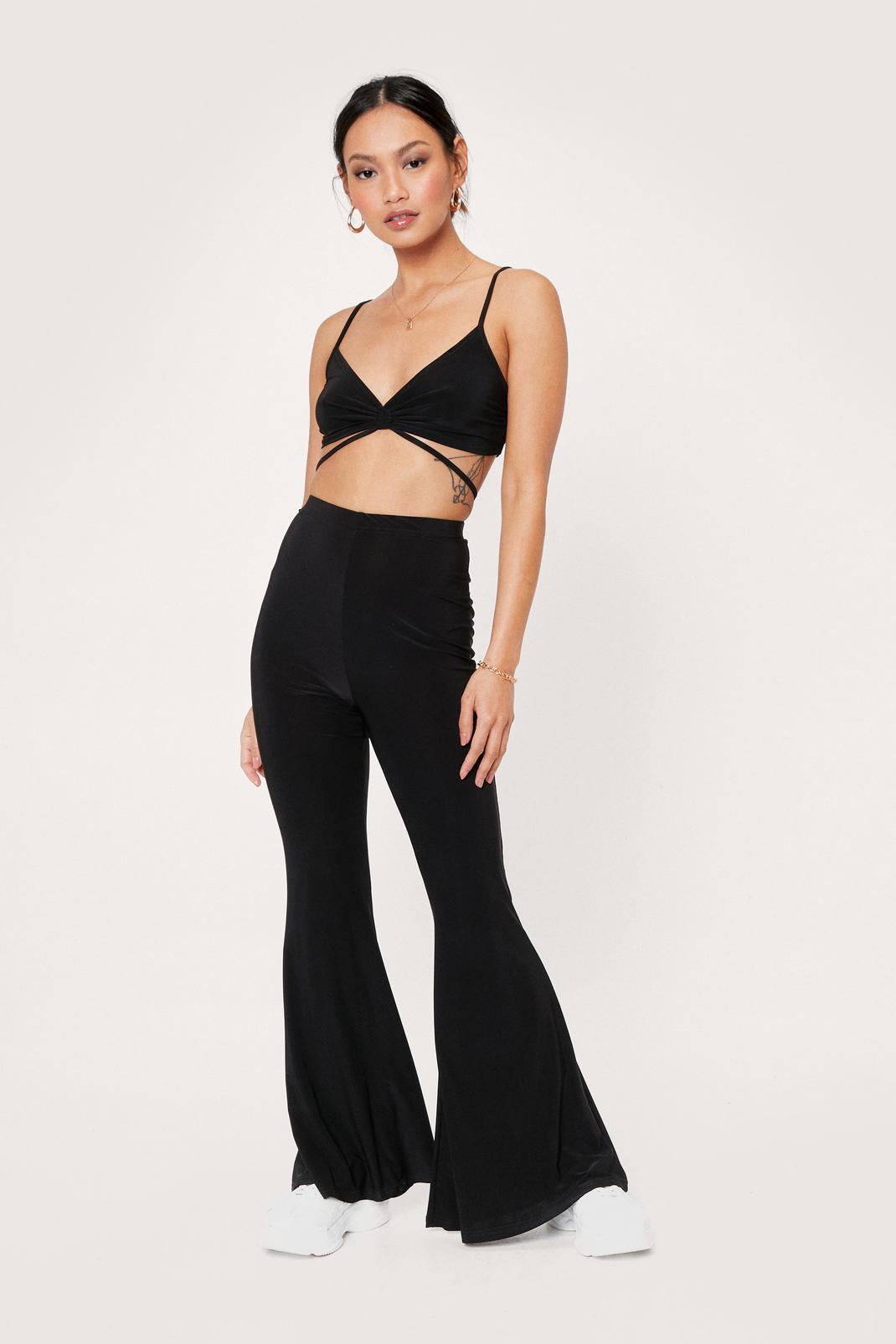 Black Petite Ruched High Waisted Flare Trousers image number 1