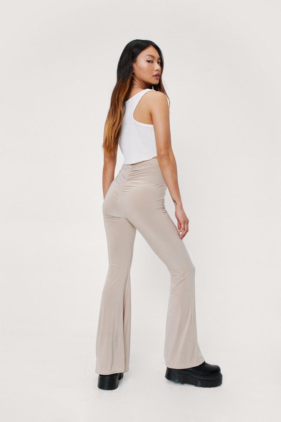 Petite Ruched High Waisted Flare Trousers