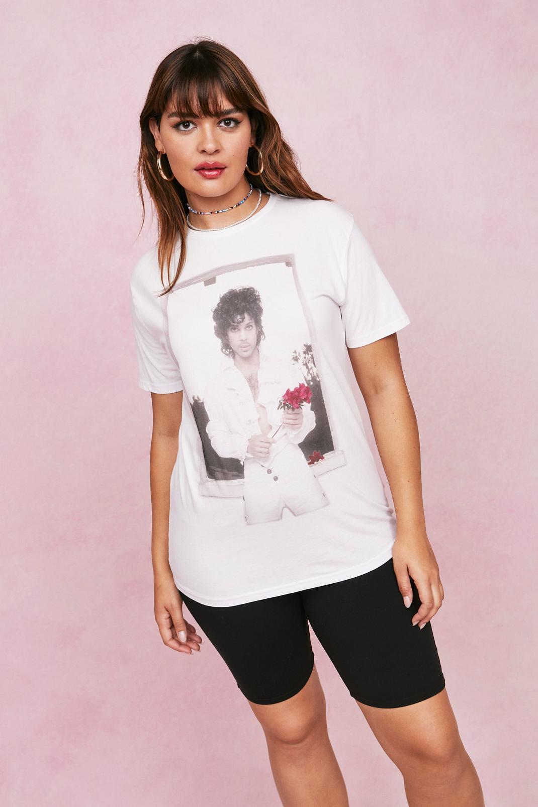 White Plus Size Prince Graphic Band T-Shirt image number 1