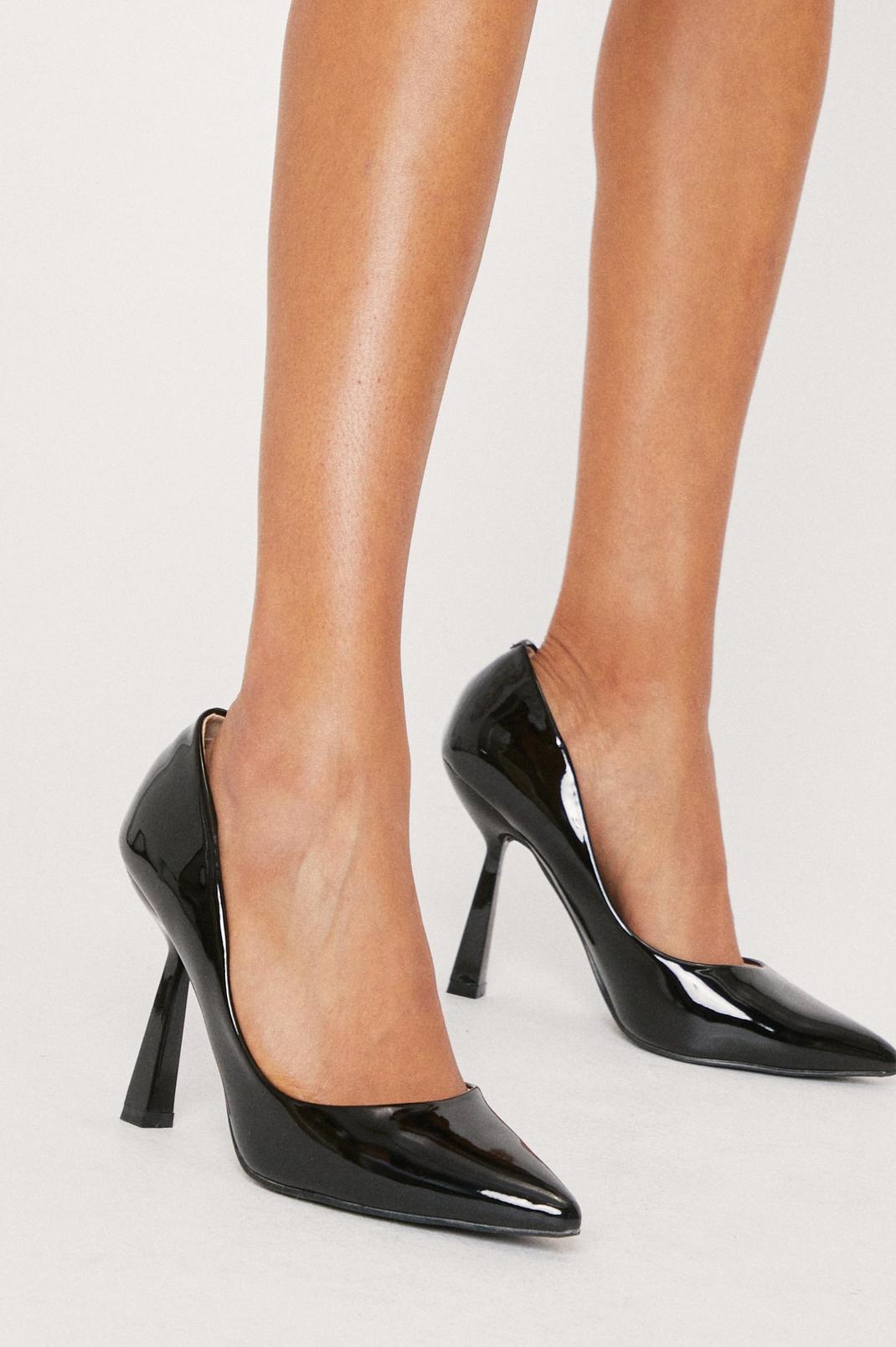 Black Patent Faux Leather Pointed Stiletto Heels image number 1