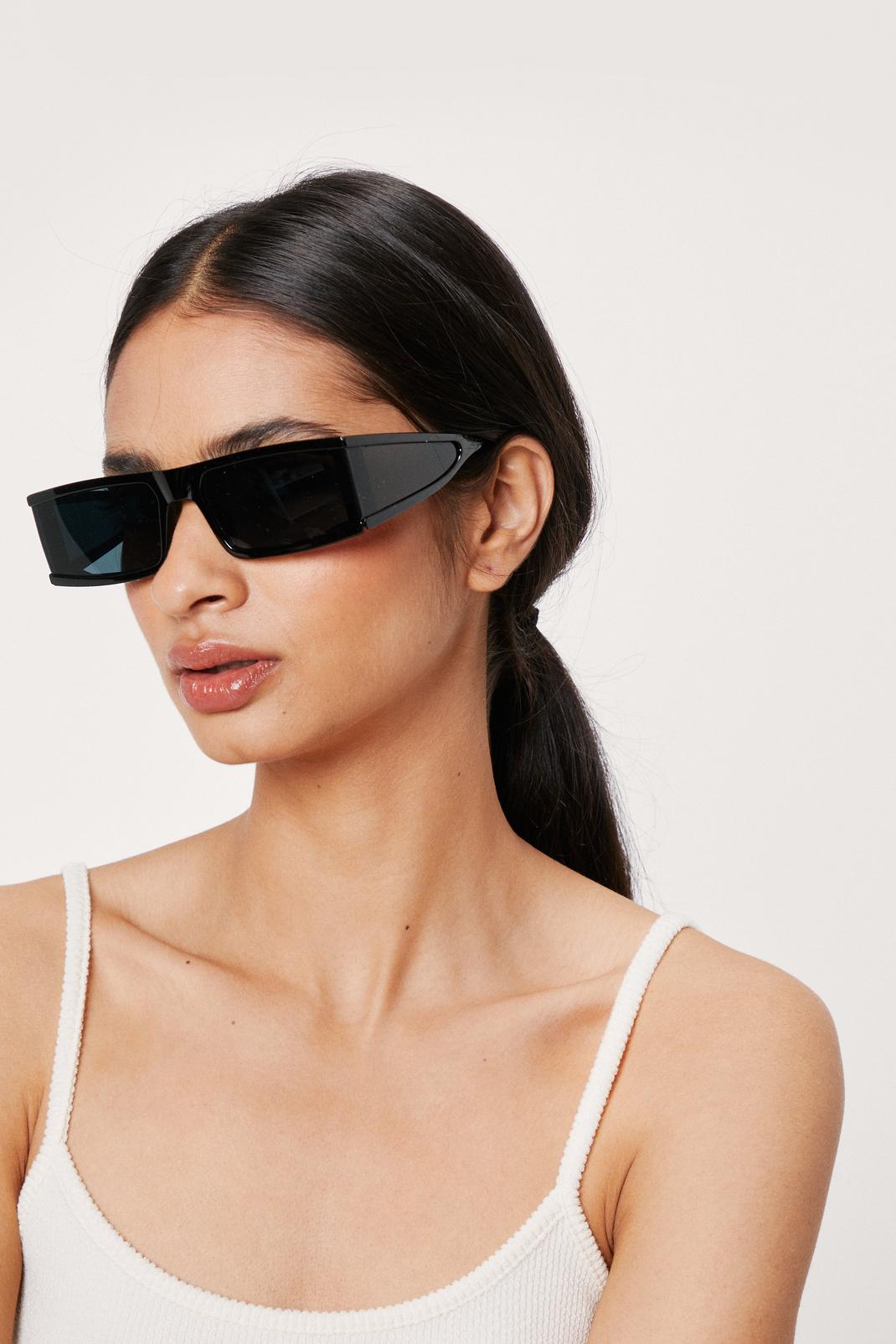 Black Slim Tinted Rectangle Sunglasses image number 1