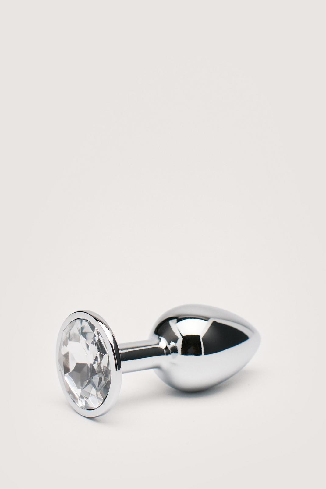 Silver Small Diamante Round Butt Plug image number 1
