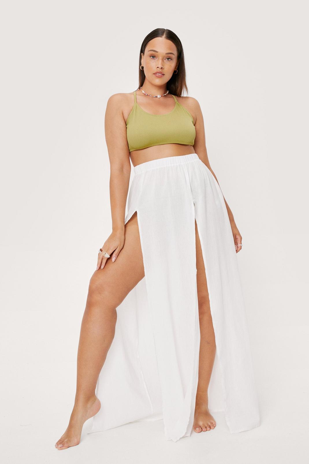 White Plus Size Split Hem Maxi Beach Cover Up Skirt image number 1