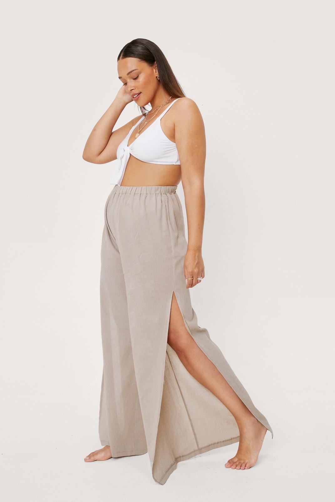 Stone Plus Size Split Hem Crinkle Beach Cover Up Trousers image number 1