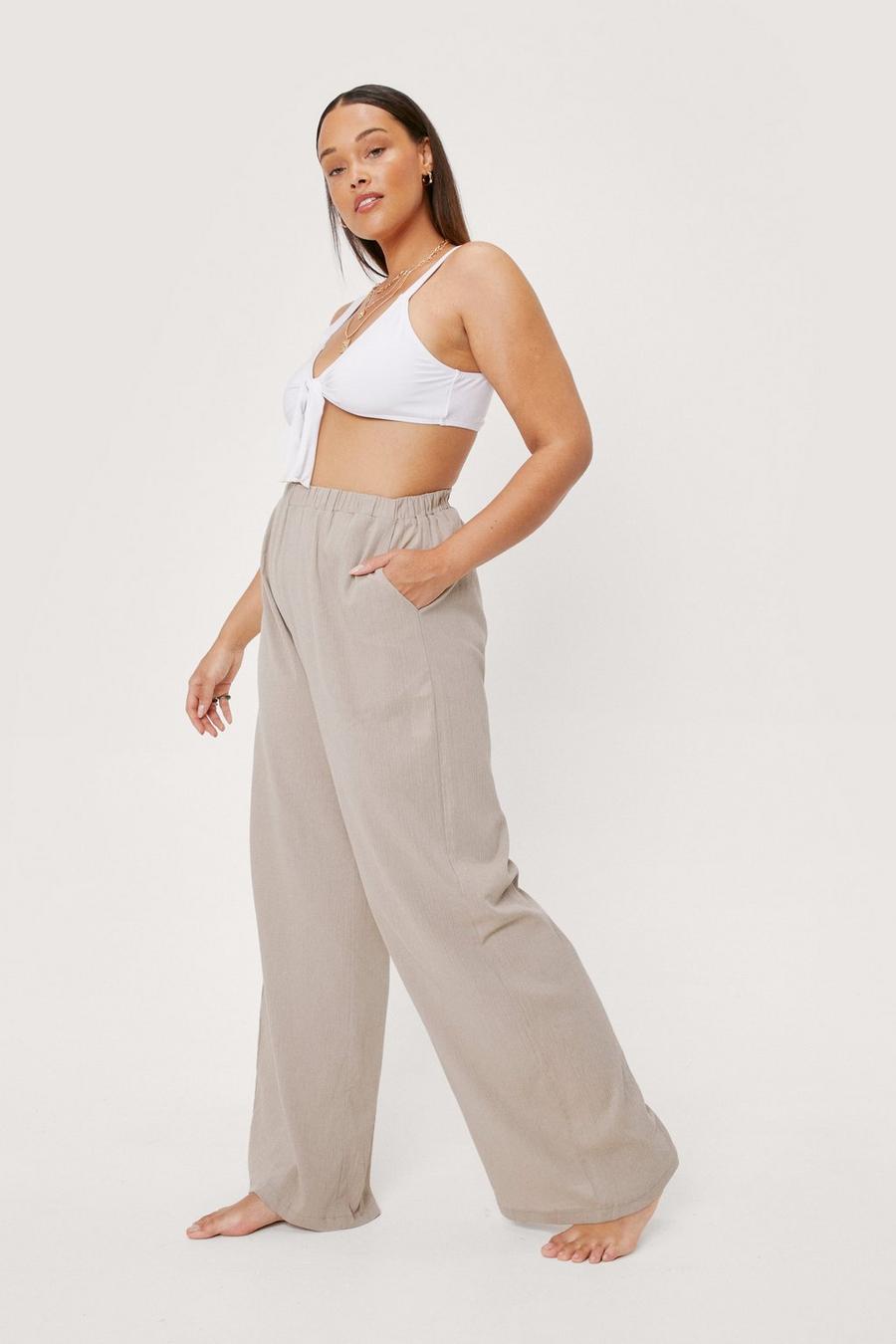 Plus Size Crinkle Wide Leg Cover Up Trousers