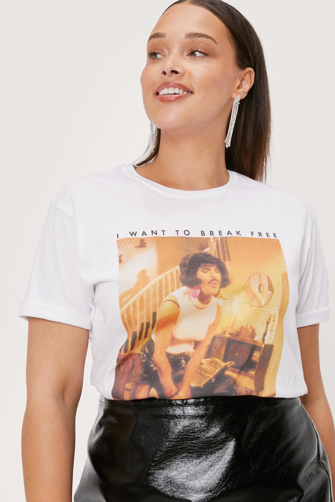 White Plus Size Freddie Mercury Graphic Band T-Shirt image number 1