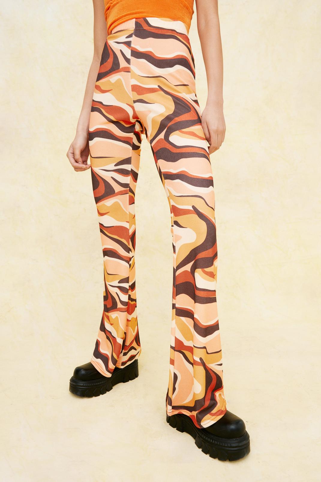 208 Abstract Swirl Print High Waisted Flares image number 2