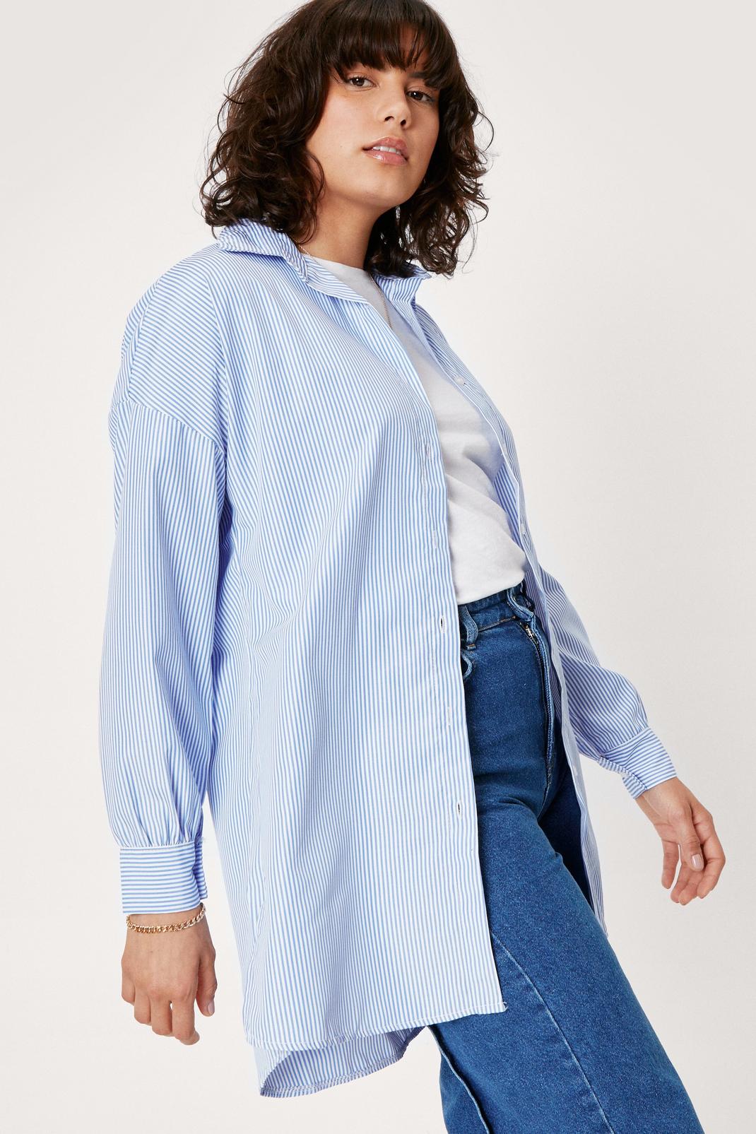 Blue Pinstripe Long Sleeve Oversized Shirt image number 1