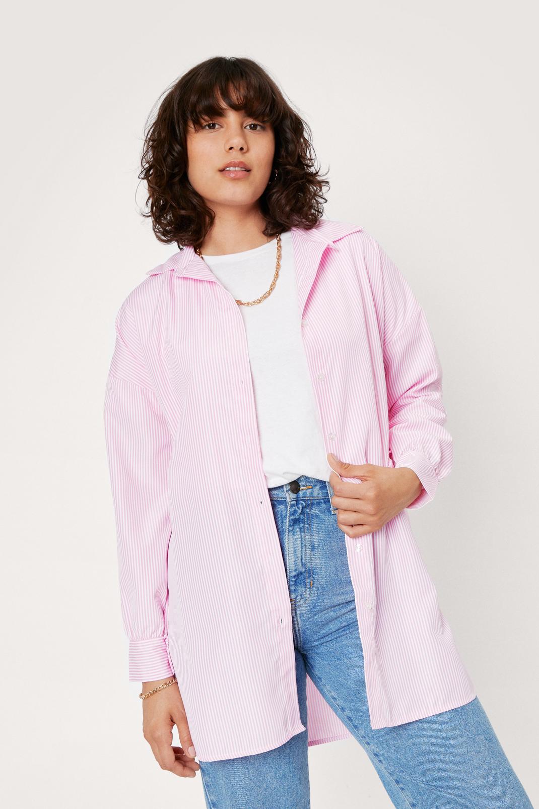 Pink Pinstripe Long Sleeve Oversized Shirt image number 1