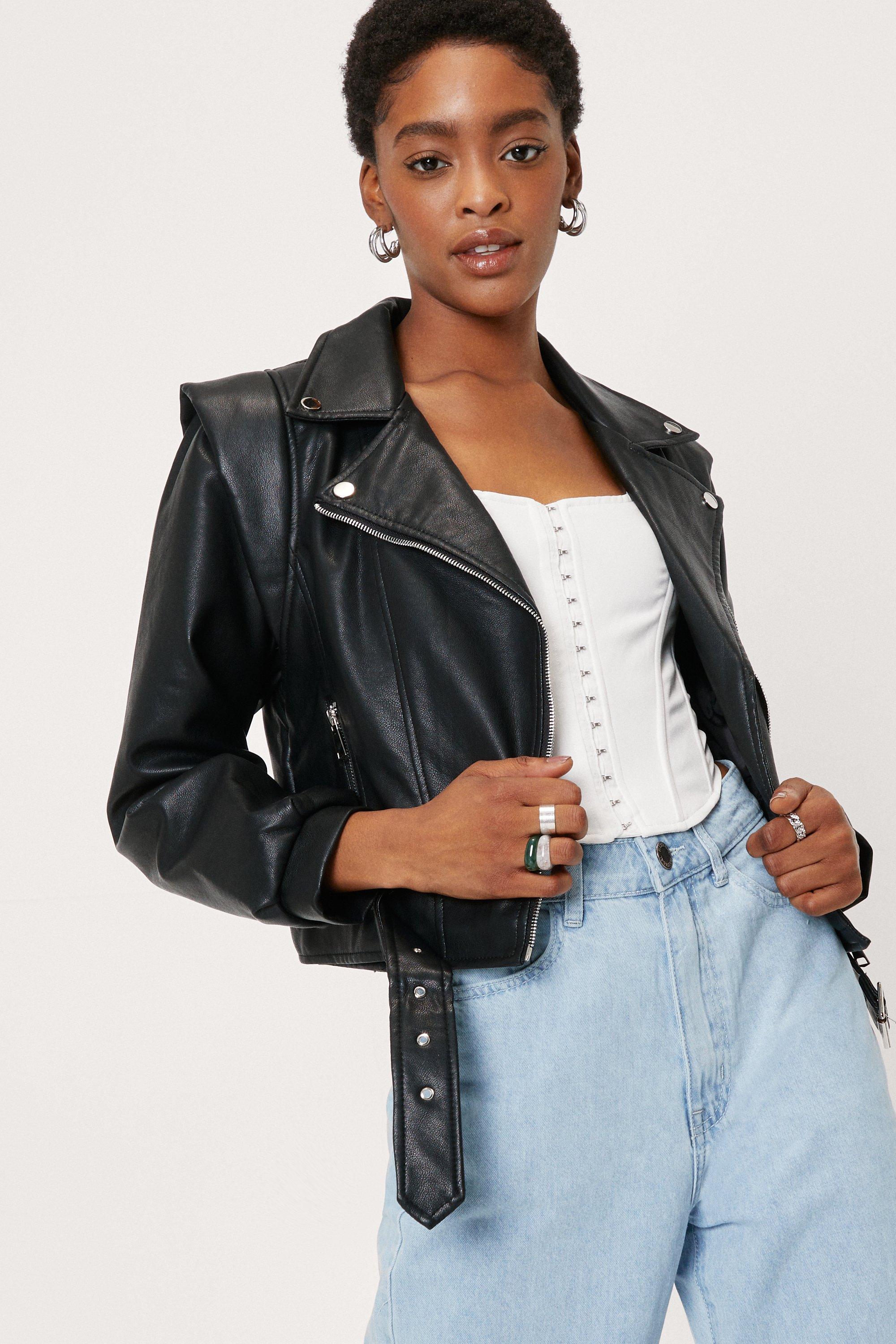 Off the shoulder faux leather outlet jacket