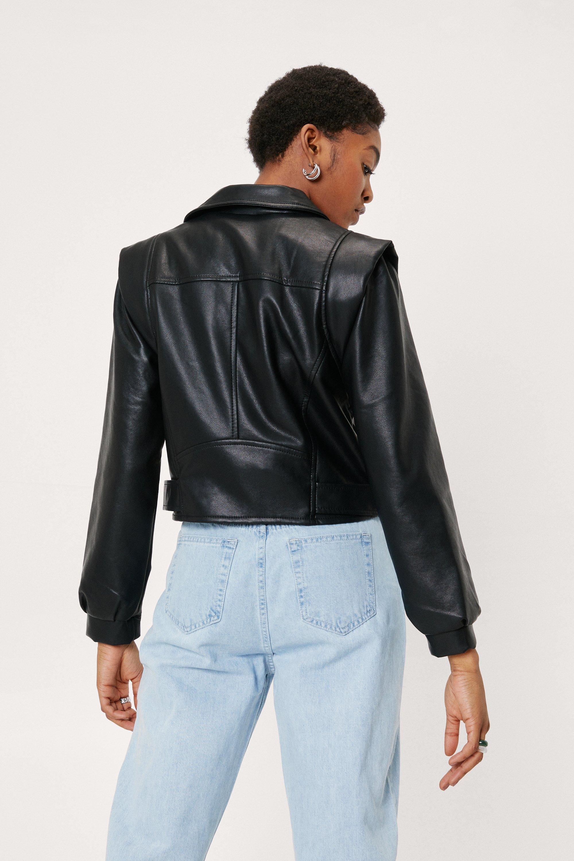 Padded shoulder cheap leather jacket