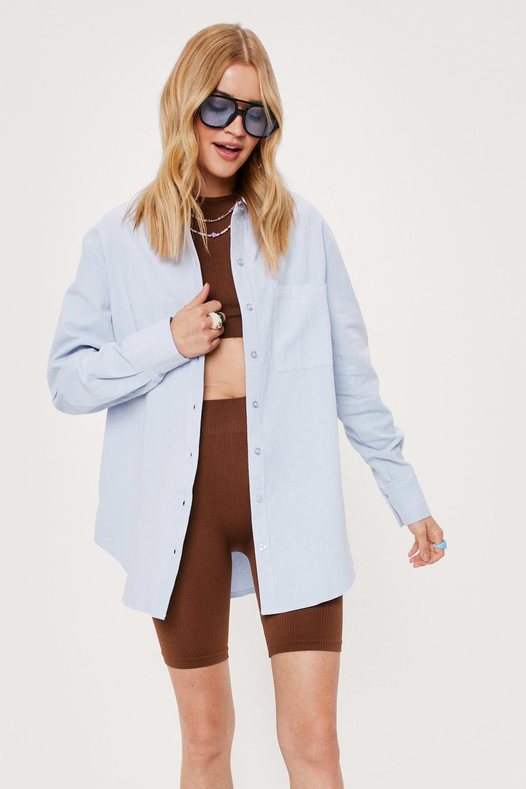 Baby blue Linen Look Oversized Long Sleeved Shirt image number 1