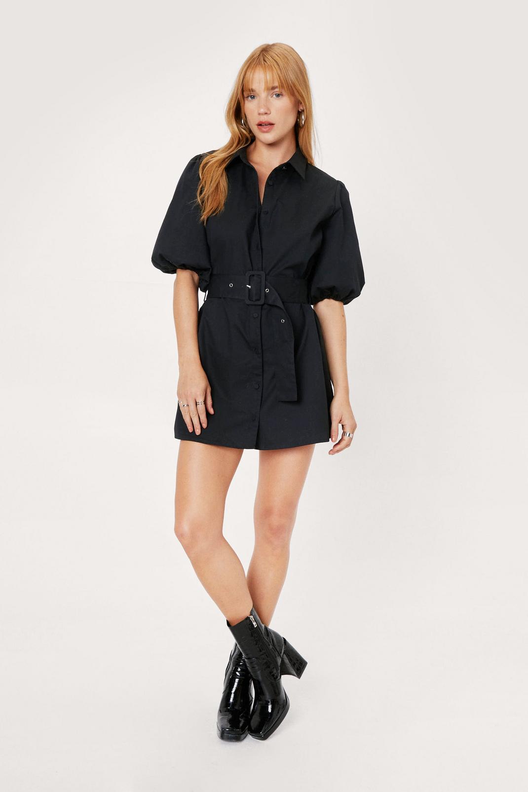105 Petite Puff Sleeve Belted Shirt Dress image number 1