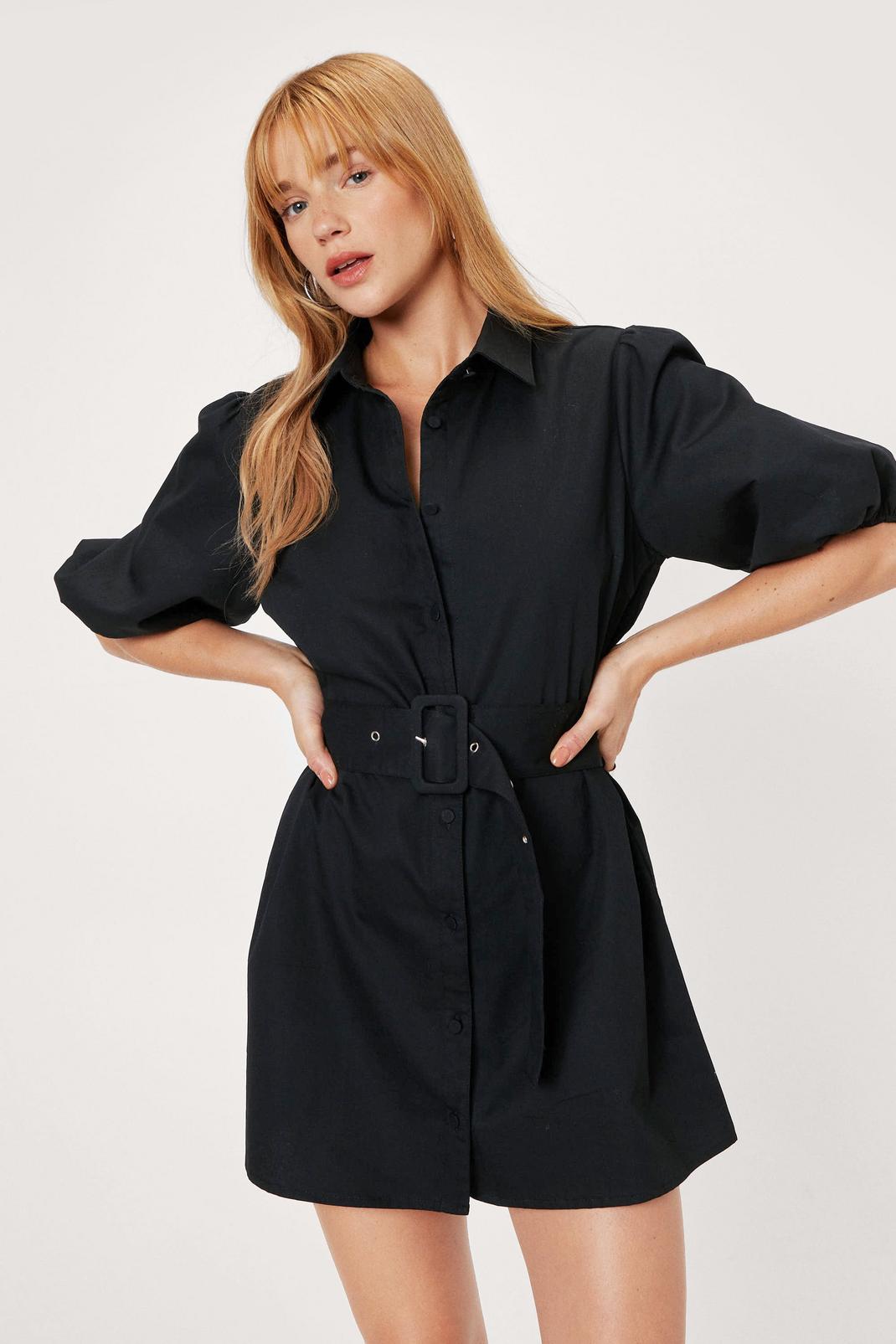 105 Petite Puff Sleeve Belted Shirt Dress image number 2