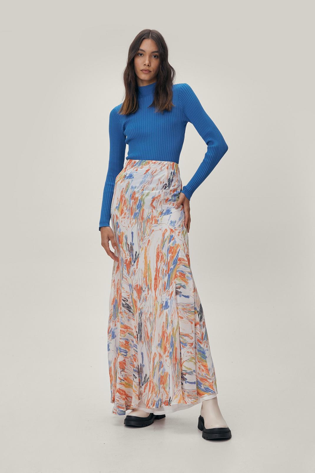 Chiffon Tie Dye Print Maxi Skirt, 144 image number 1