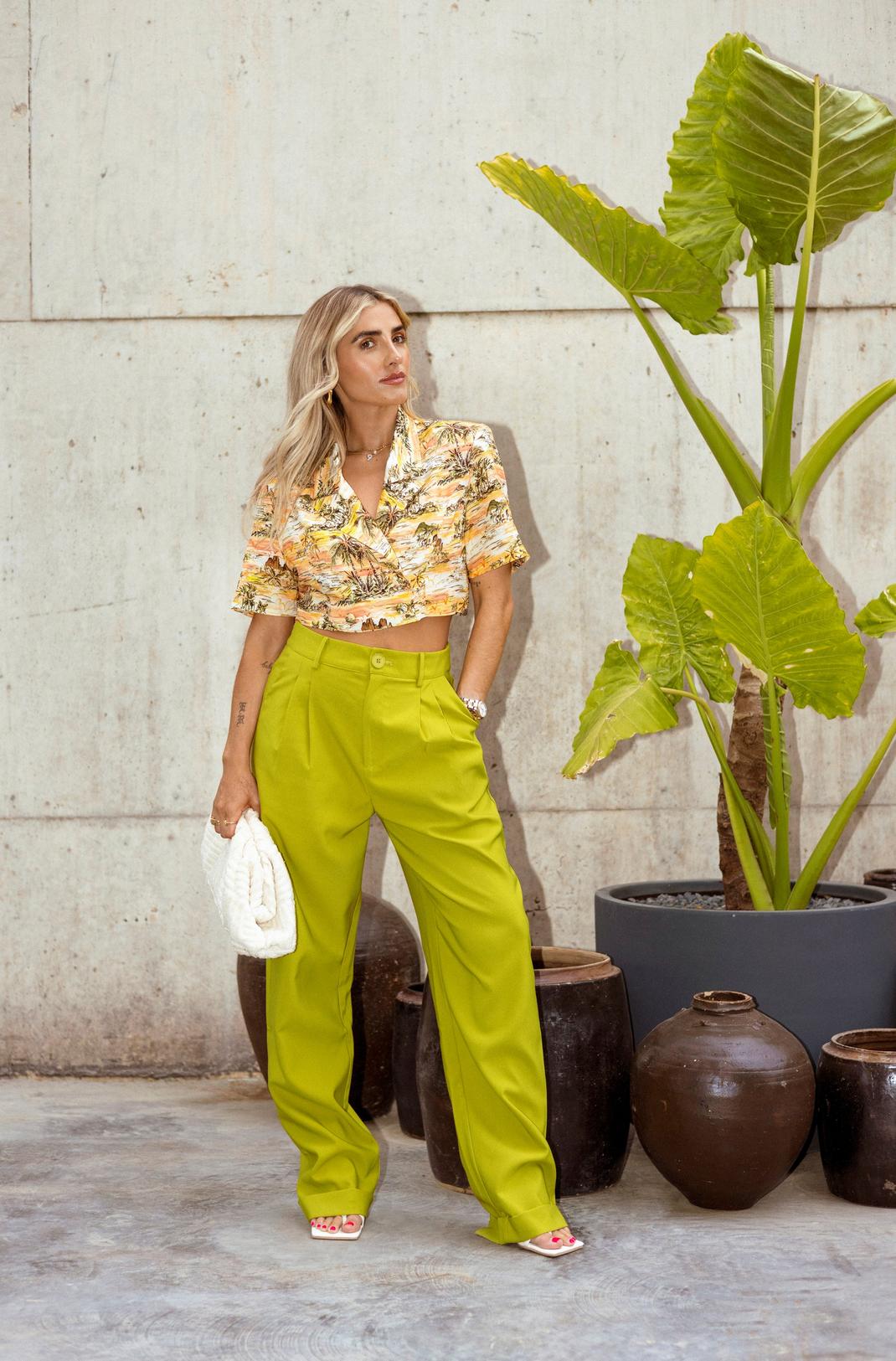 Green Tailored High Waisted Turn Up Hem Trousers image number 1