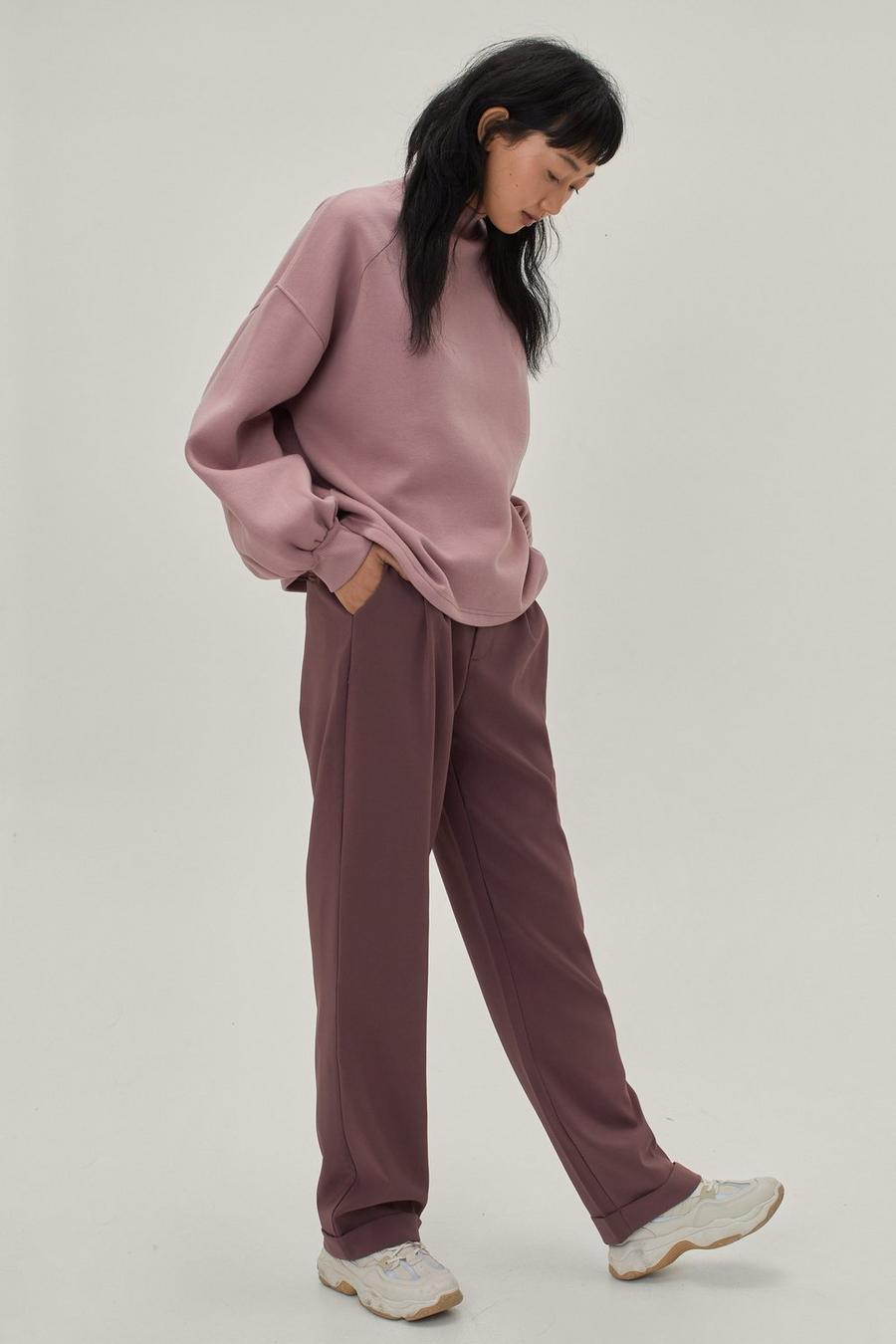 Tailored High Waisted Turn Up Hem Trousers