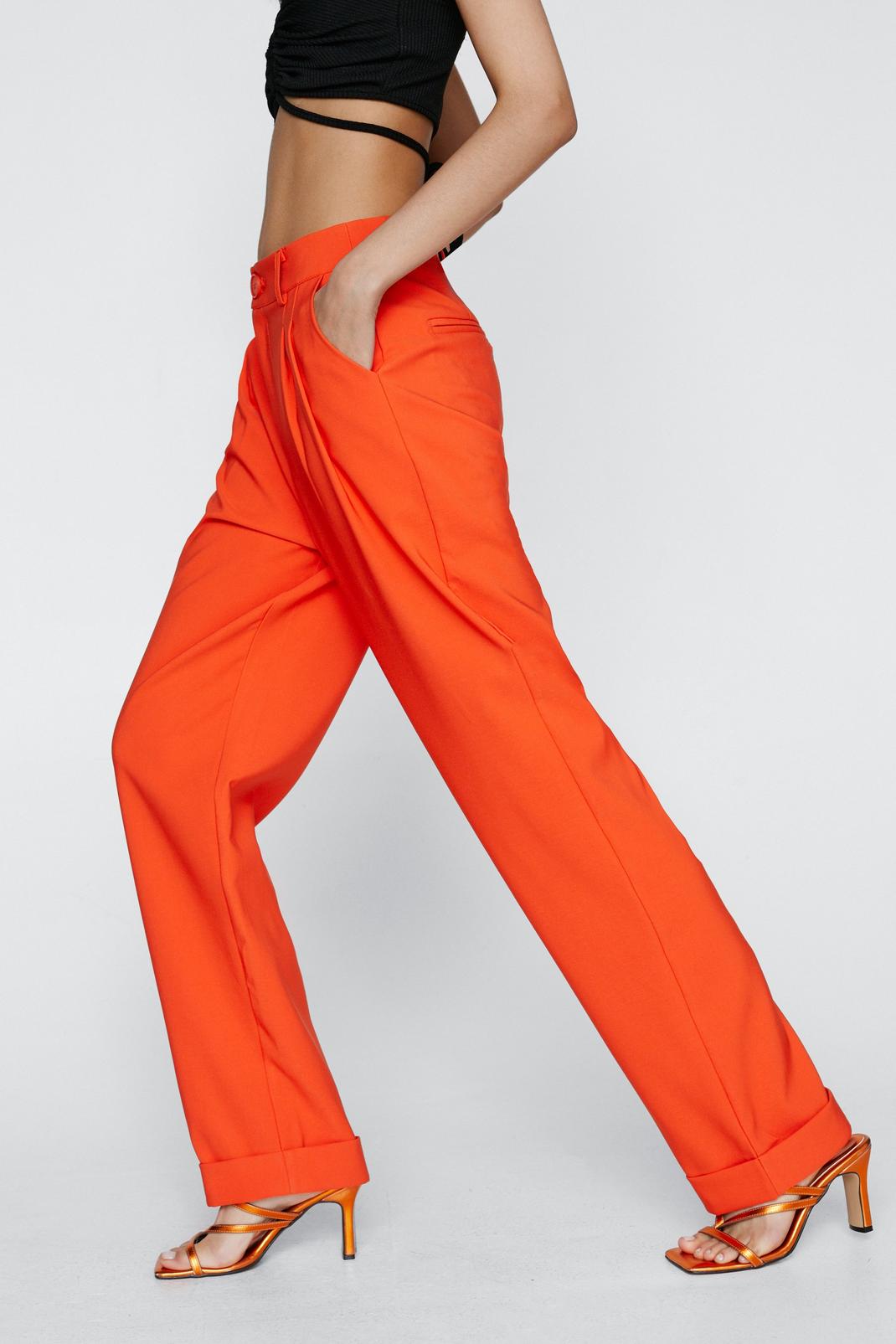 Orange Tailored High Waisted Turn Up Hem Trousers image number 1