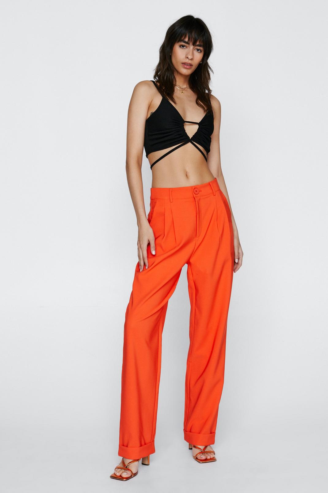 152 Tailored High Waisted Turn Up Hem Pants image number 2
