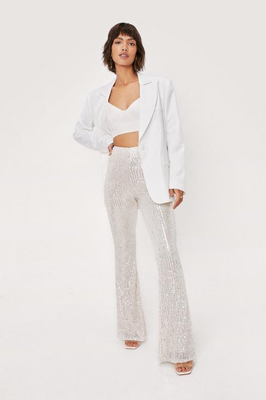Reegan - Sequin High Waisted Flared Trousers, High Waisted Trousers