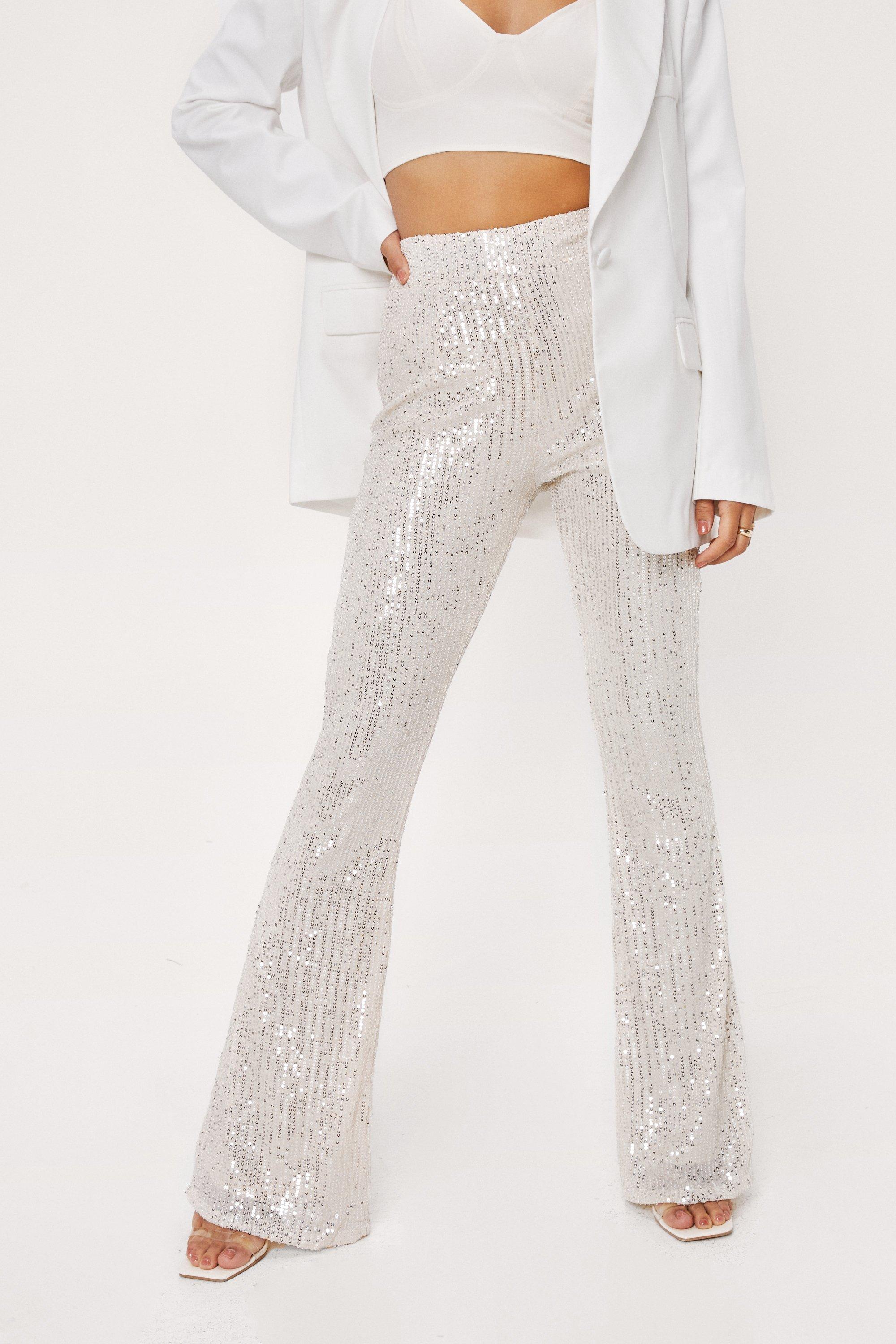 Sequin Damask High Waist Flared Pants