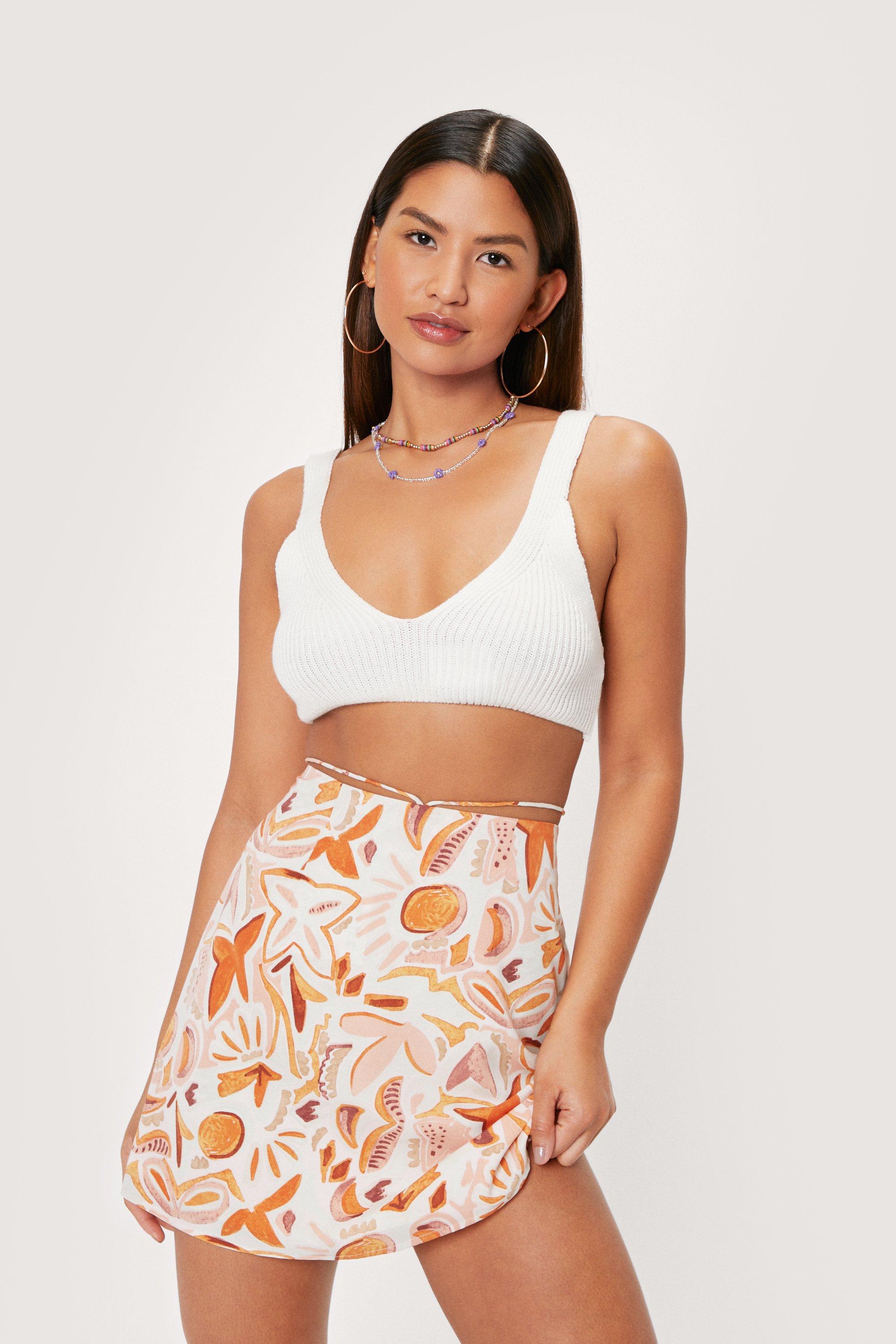 Abstract Print High Waisted Mini Skirt