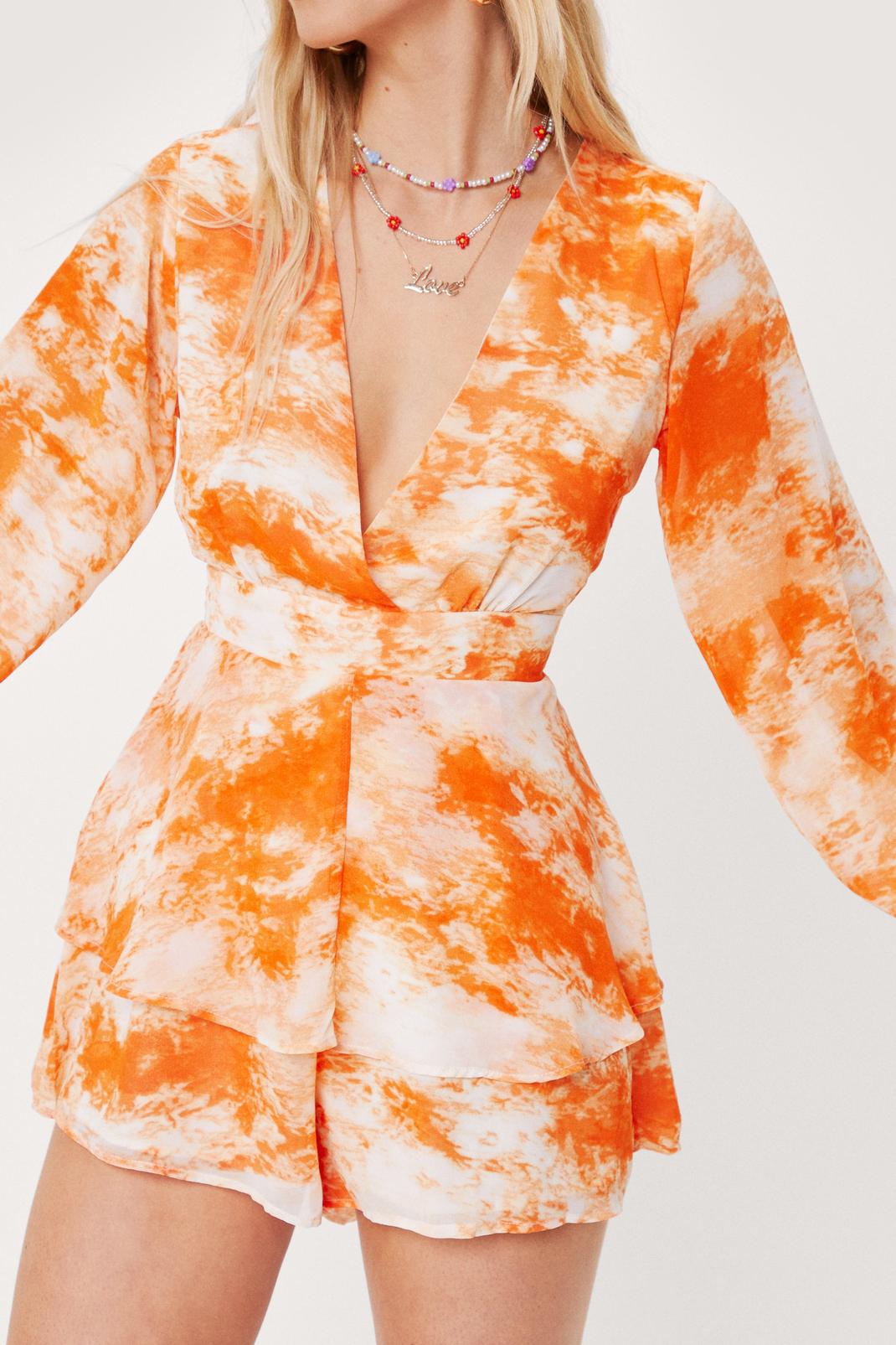 152 Tie Dye V Neck Relaxed Tiered Playsuit image number 2