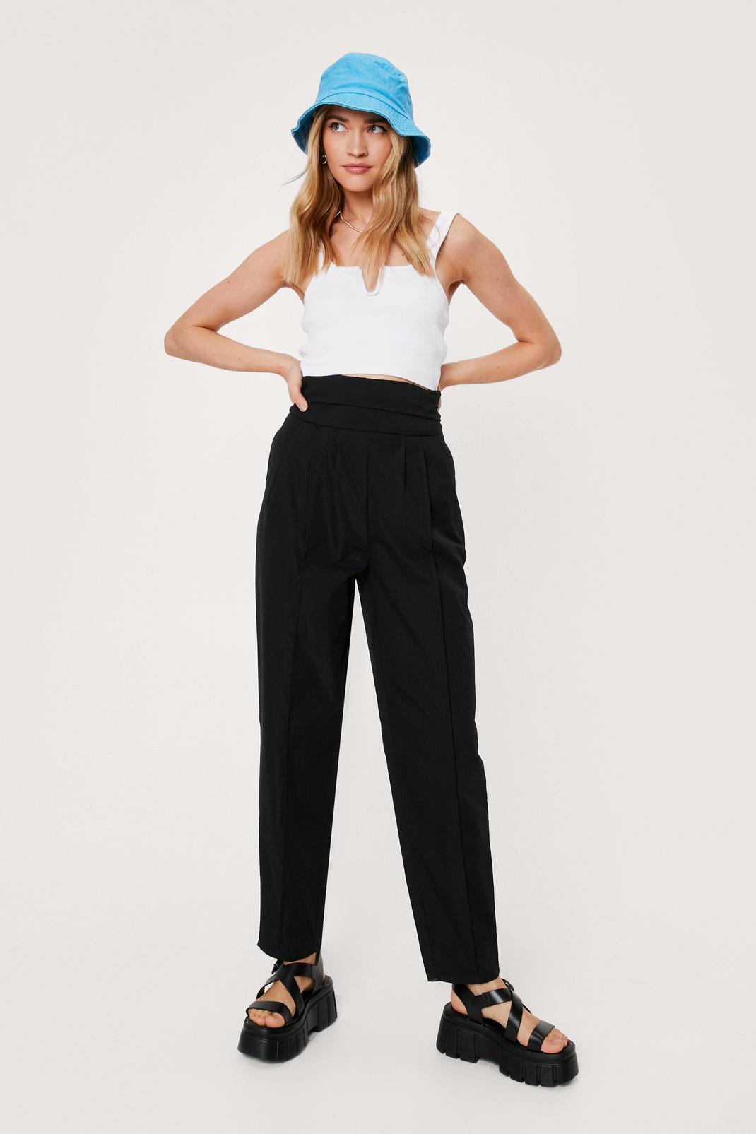 Black Ruched High Waisted Tapered Pants image number 1