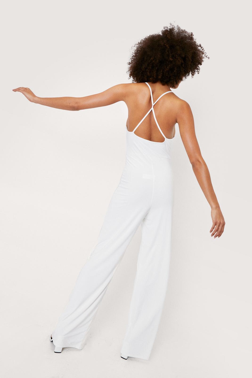 Ivory Spagetti Strap Double Layer Slinky Jumpsuit image number 1