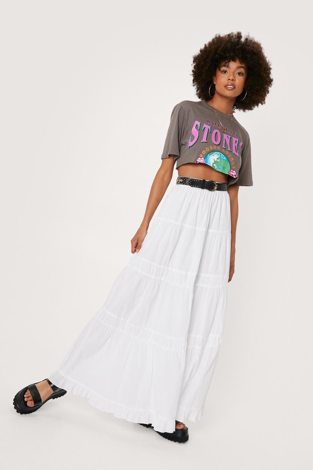 White Textured Cotton Tiered Maxi Skirt image number 1