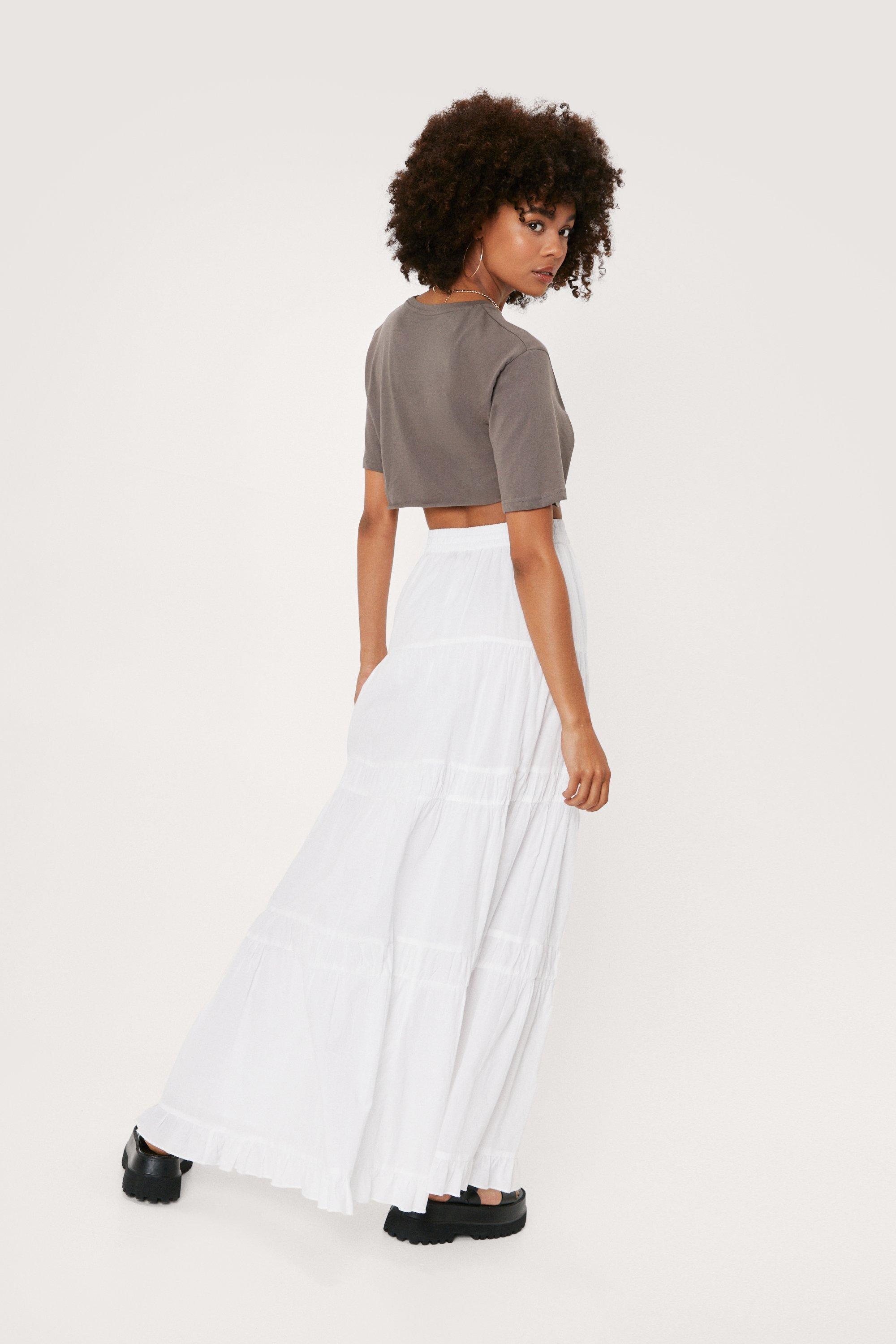 White cotton outlet tiered maxi skirt